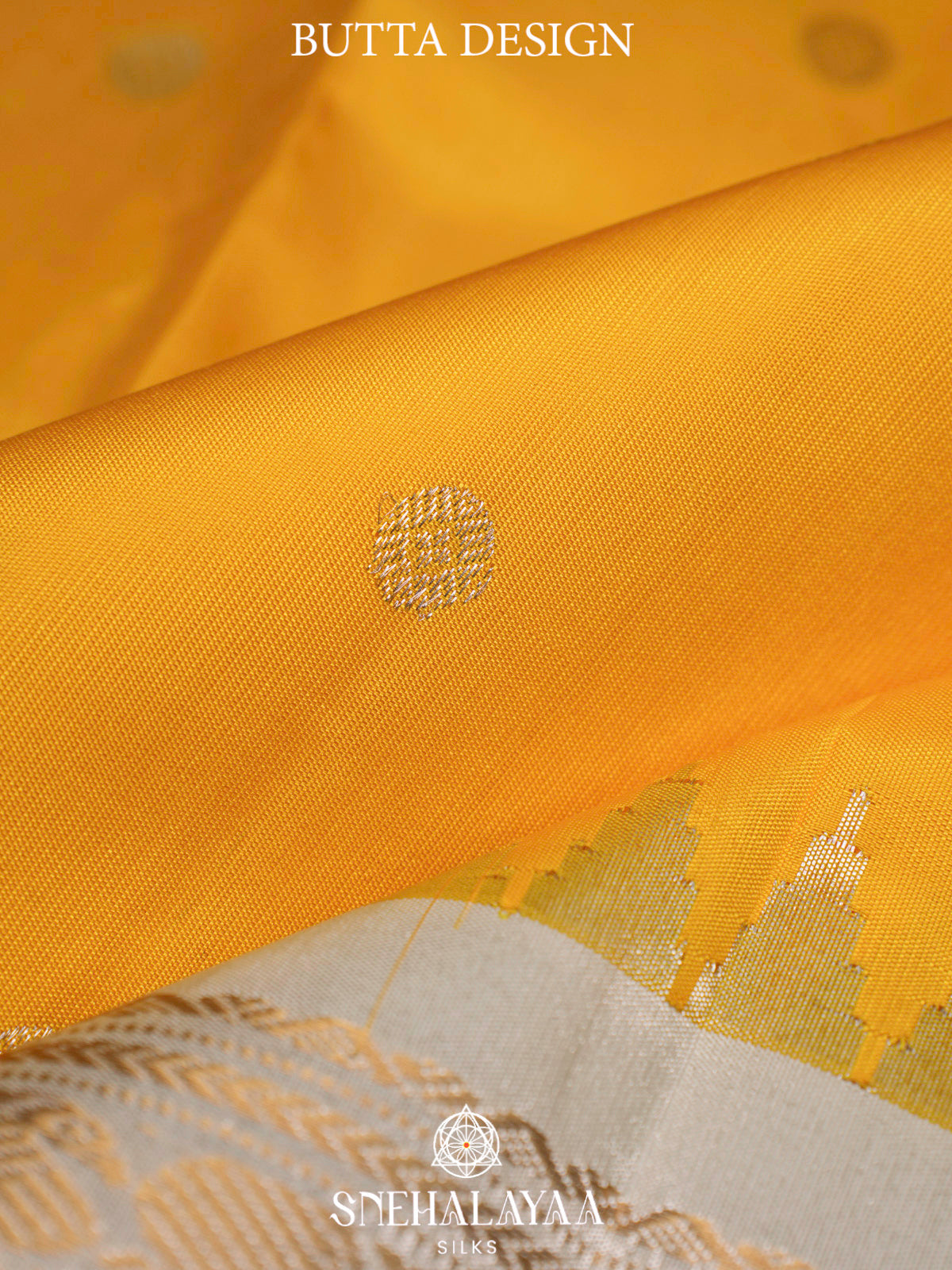 Mustard Yellow Gadwal Silk Saree with Contrast Silver Zari Border