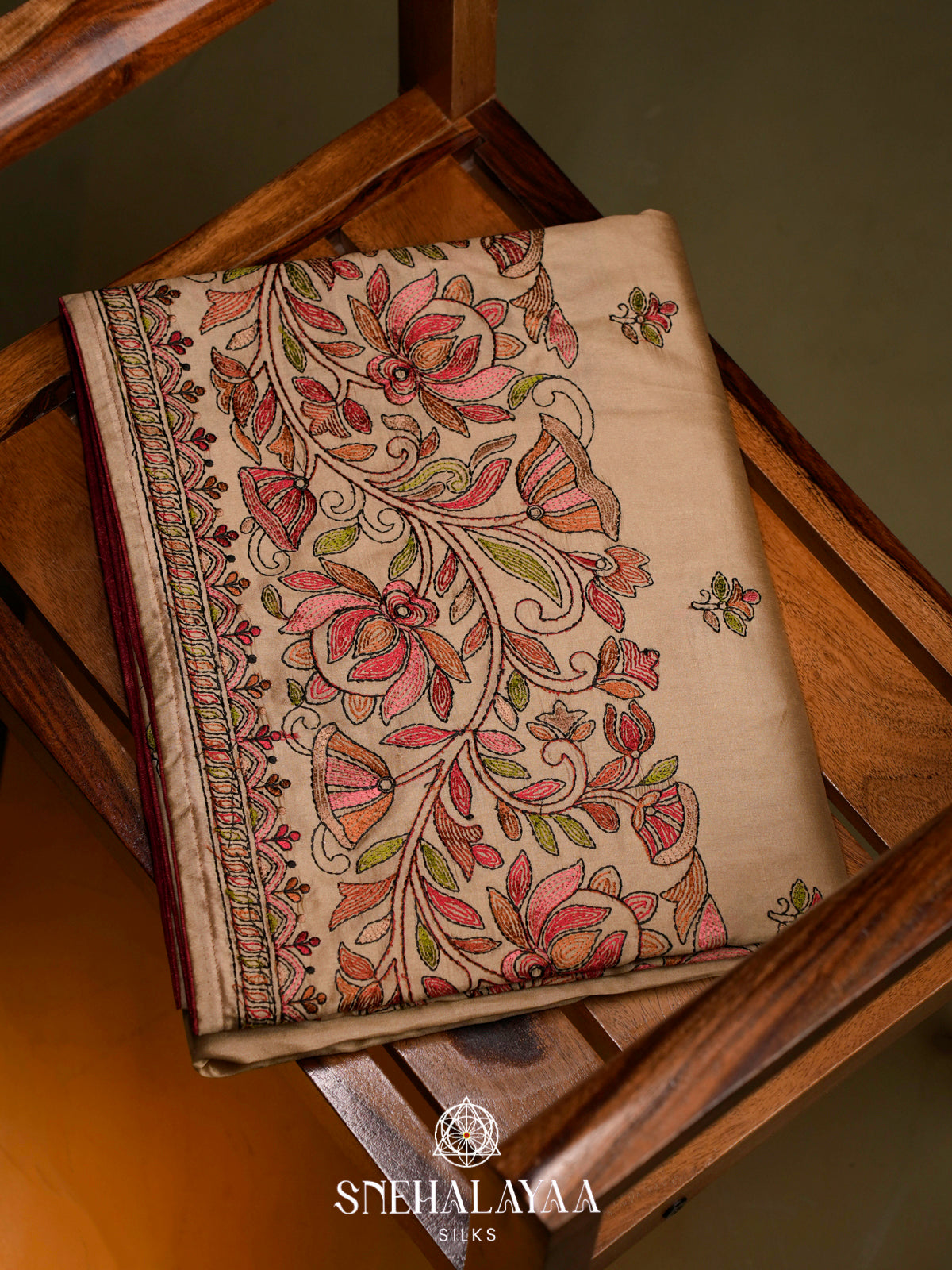 Beige Raw Silk Saree