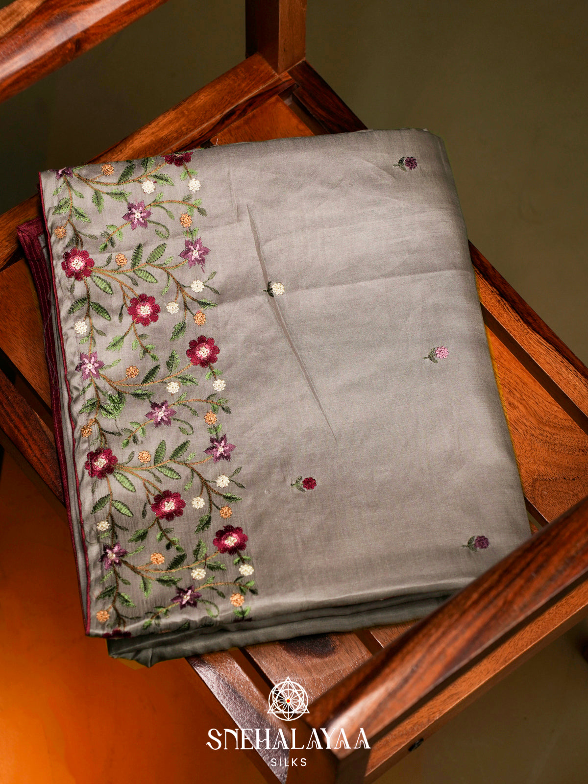 Grey Raw Silk Saree
