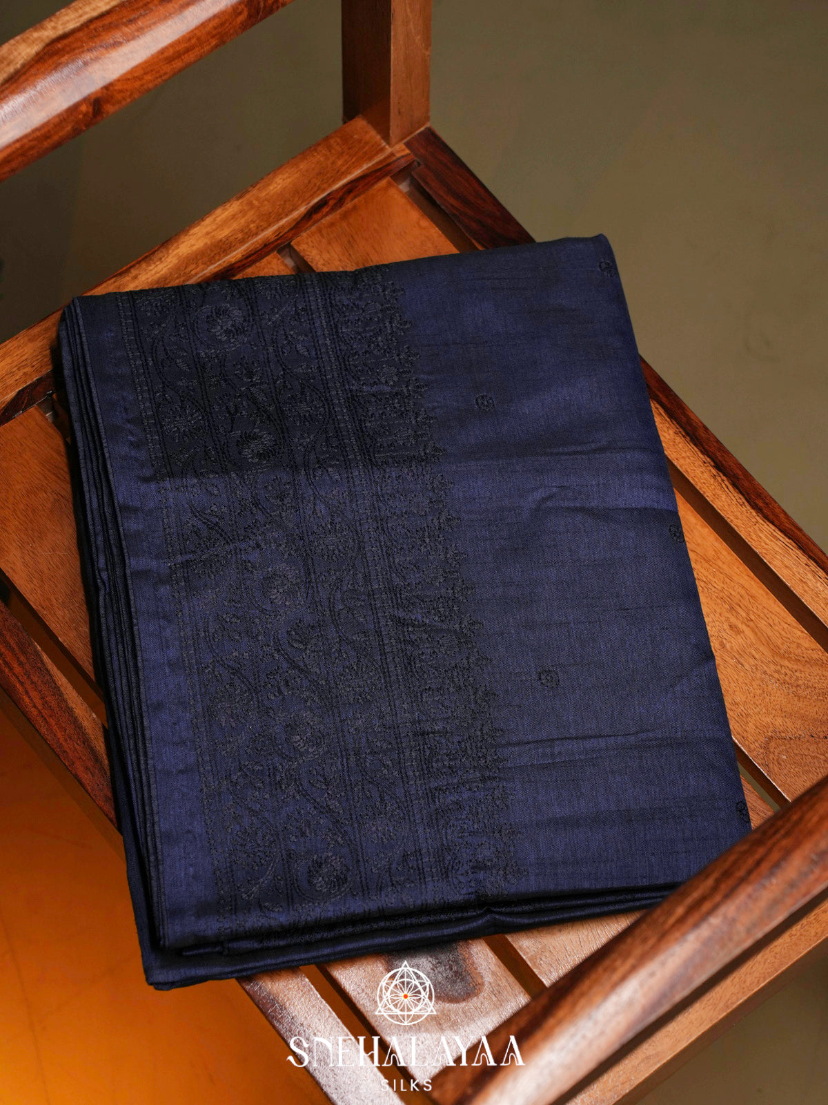 Navy Blue Tussar Saree