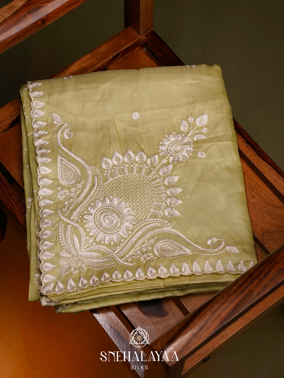 Olive Green Raw Silk Saree