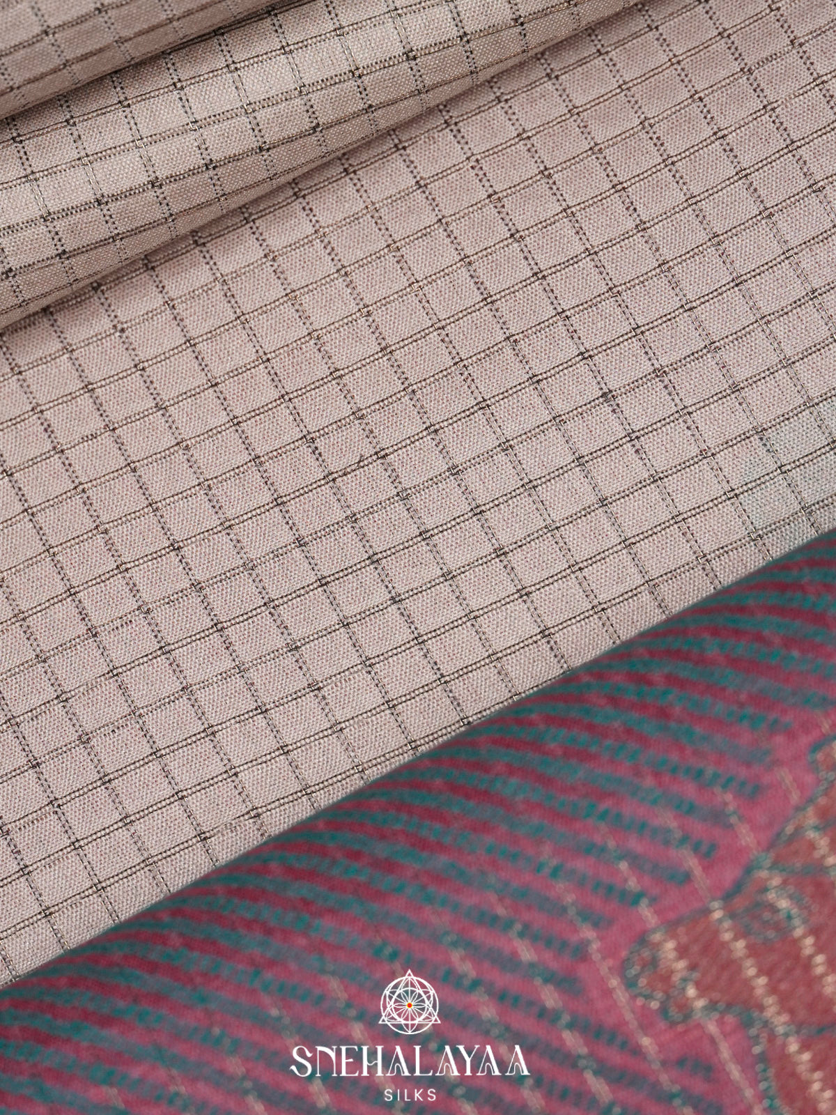 Beige With Pink Border Tussar Saree