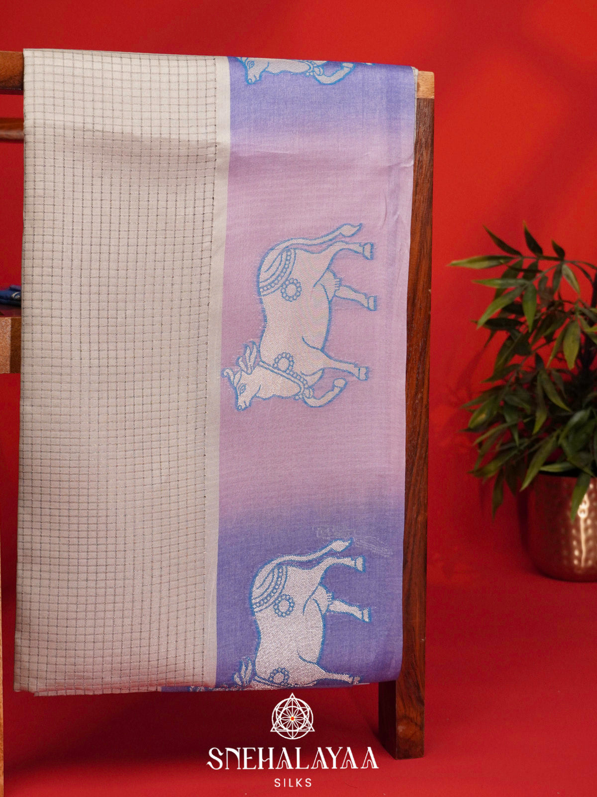 Beige With Blue Border Tussar Saree