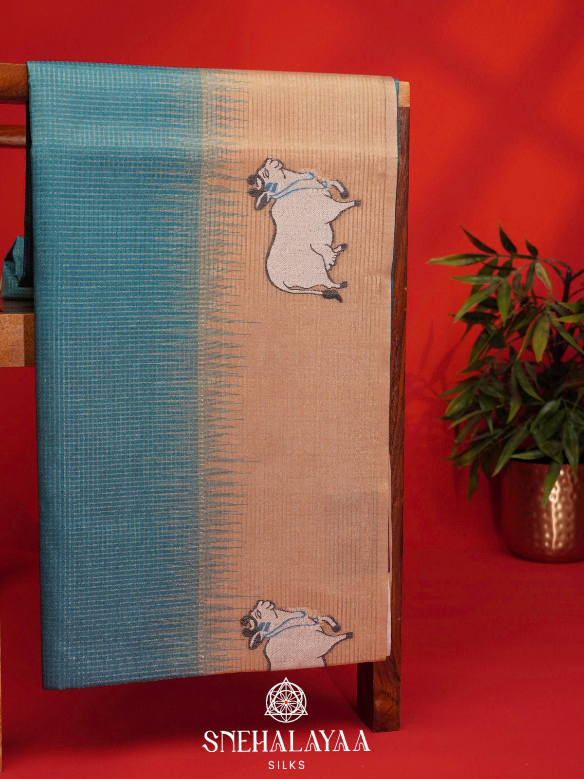 Peacock Blue Tussar Saree