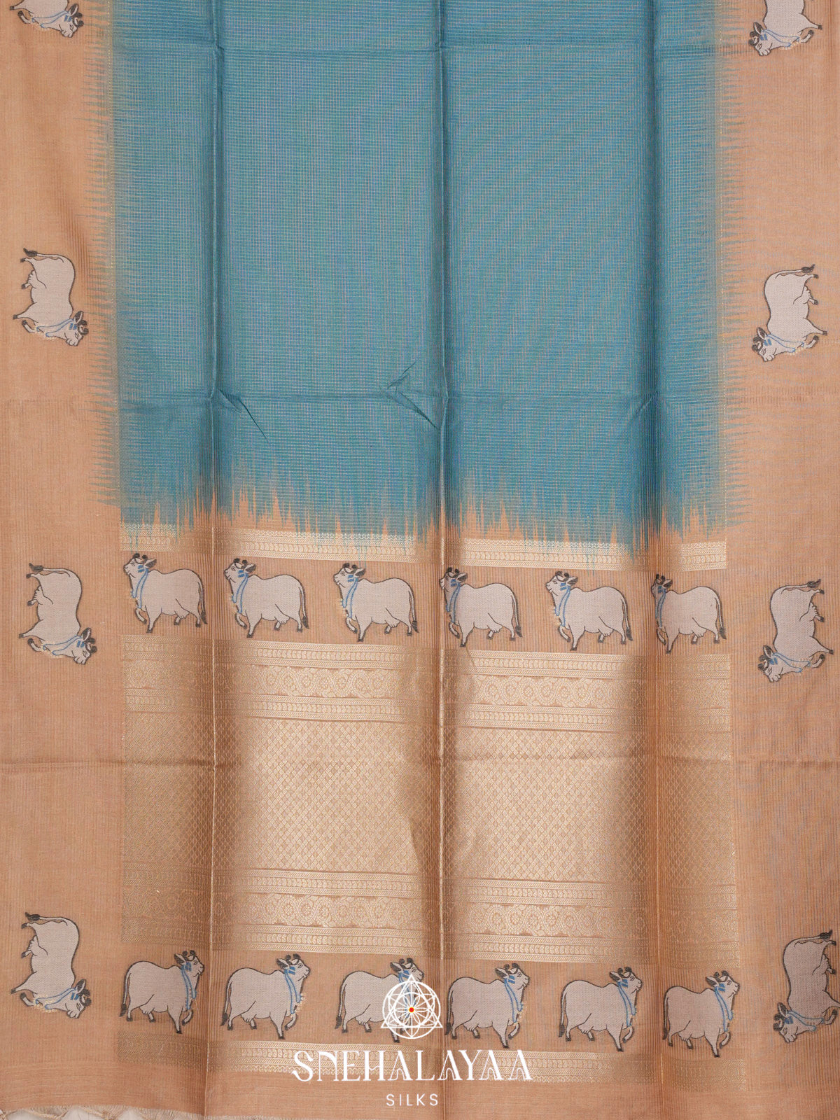Peacock Blue Tussar Saree