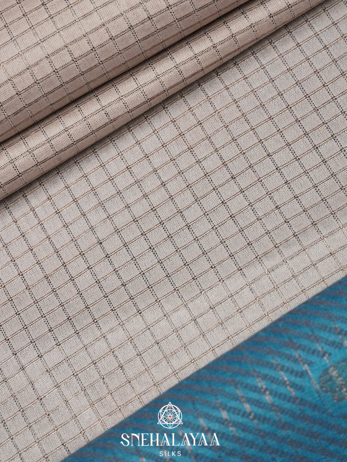 Beige With Blue Border Tussar Saree