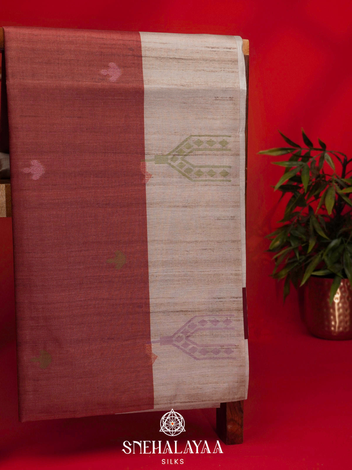Maroon Tussar Saree