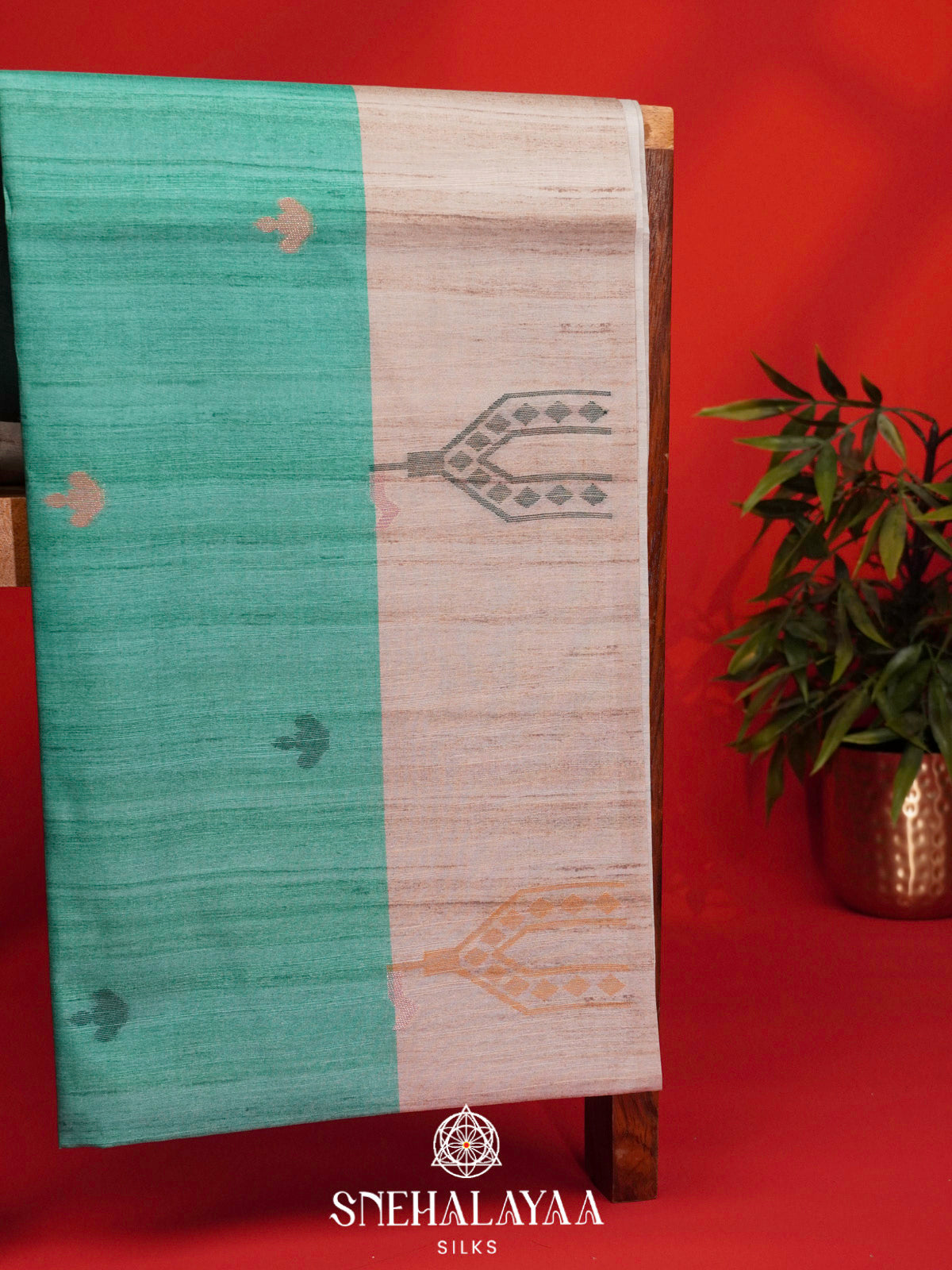 Teal Green Tussar Saree