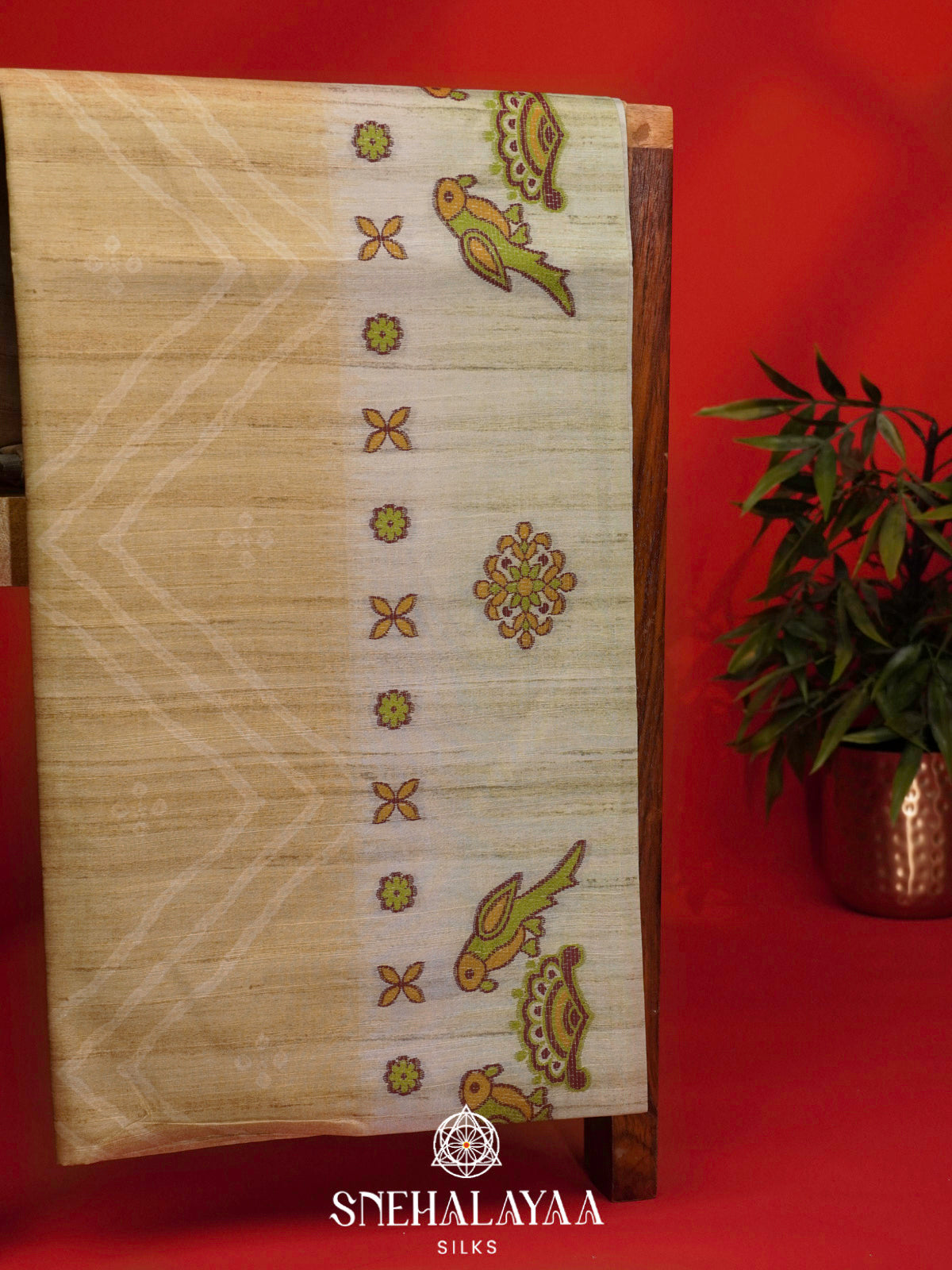 Pale Yellow Tussar Saree