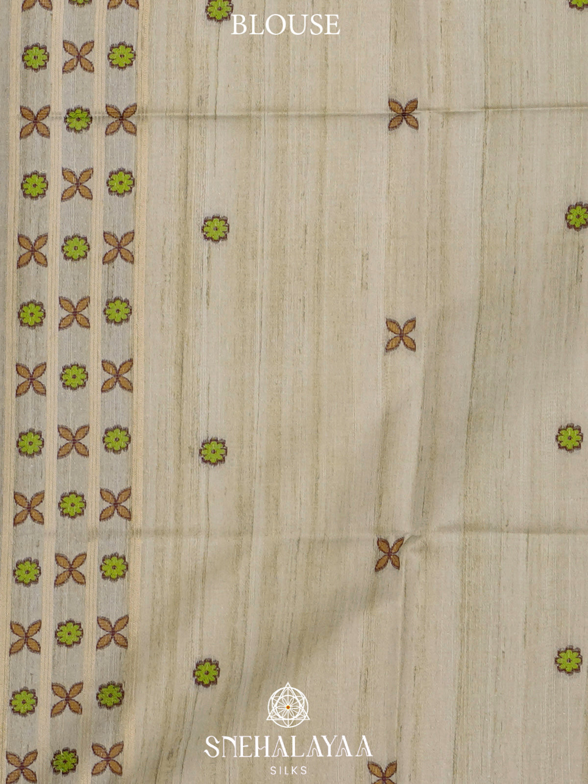 Pale Yellow Tussar Saree