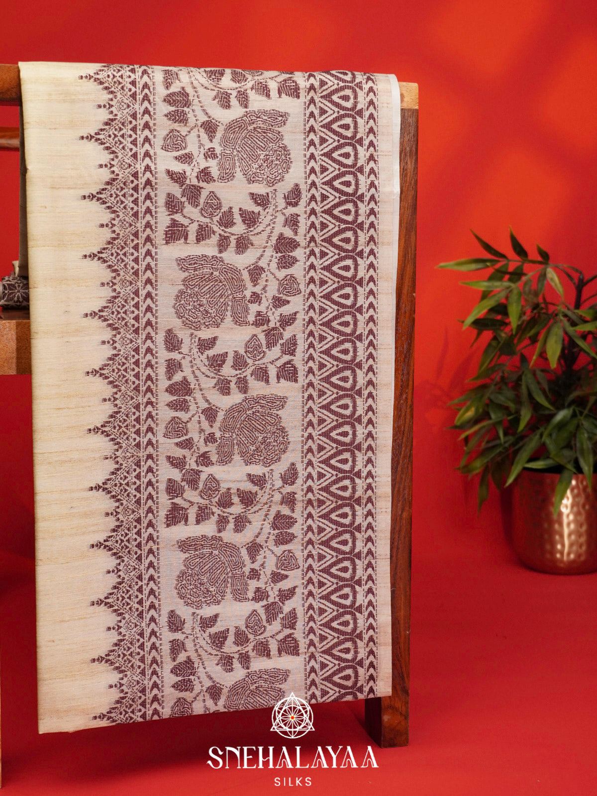 Pale Yellow Tussar Saree