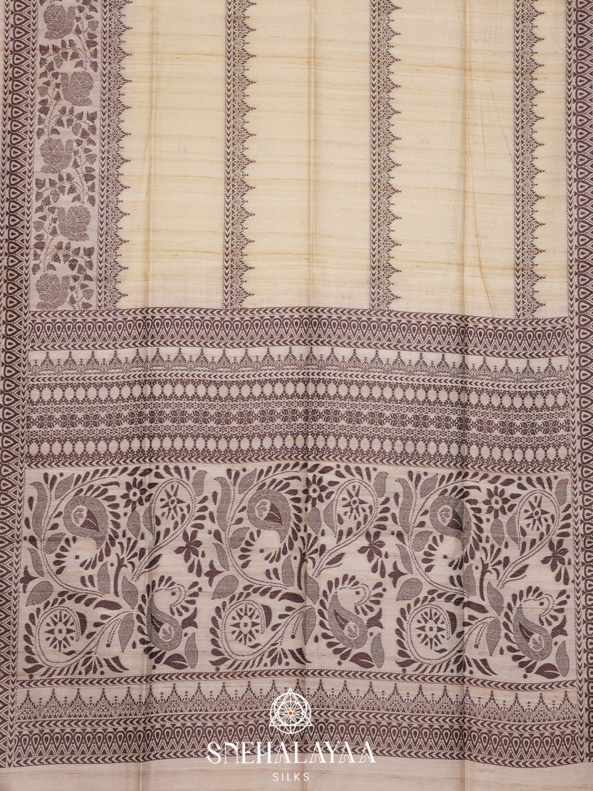 Pale Yellow Tussar Saree