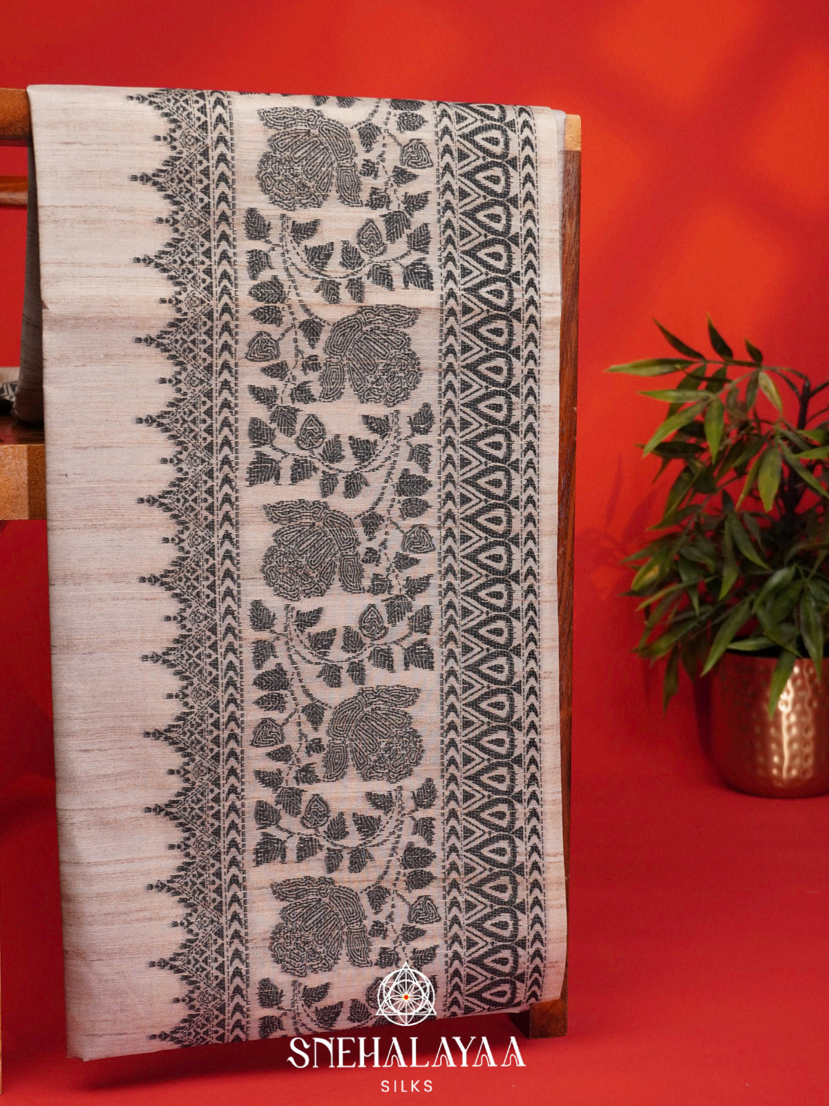 Beige Tussar Saree