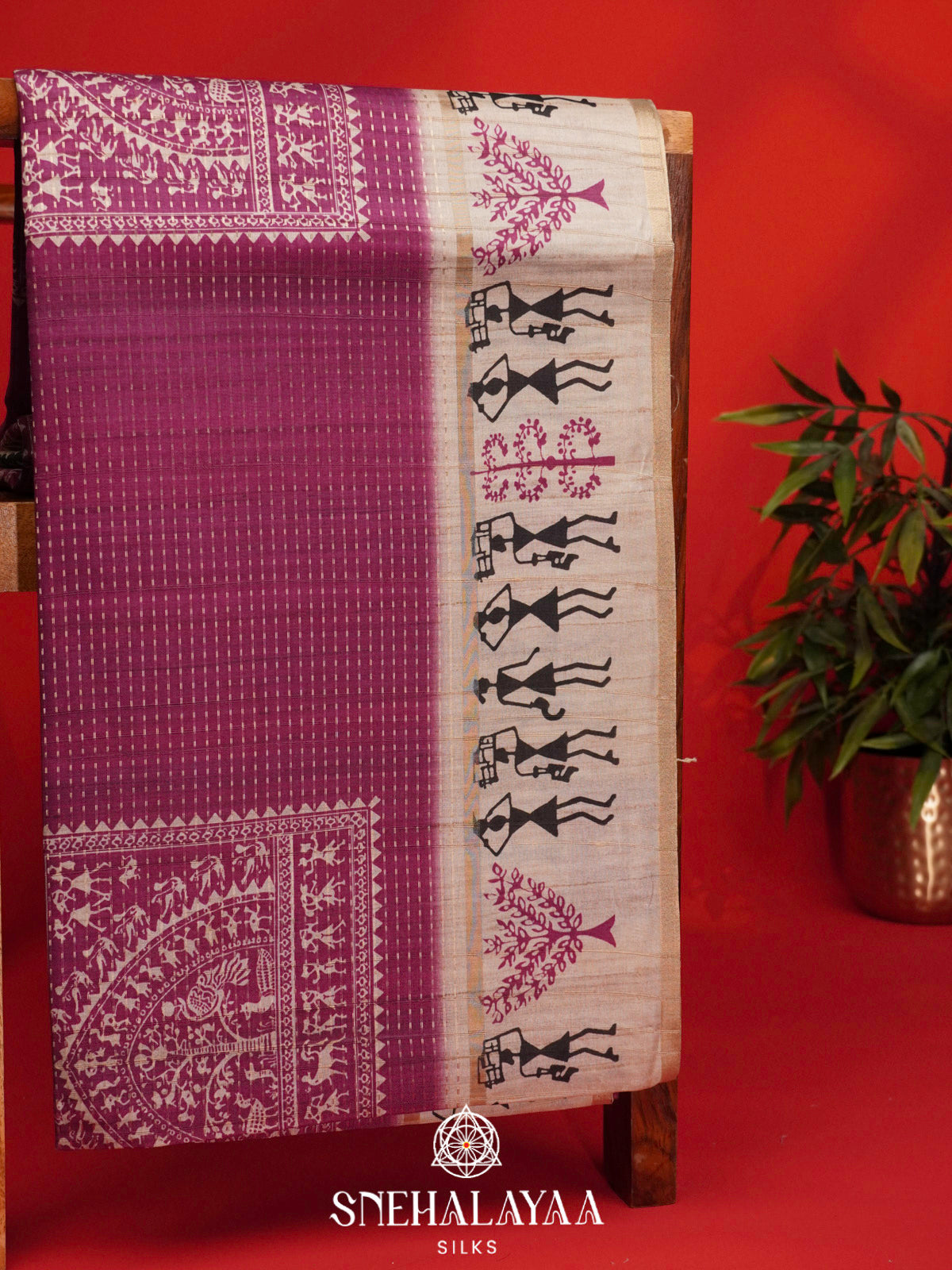 Magenta Tussar Saree