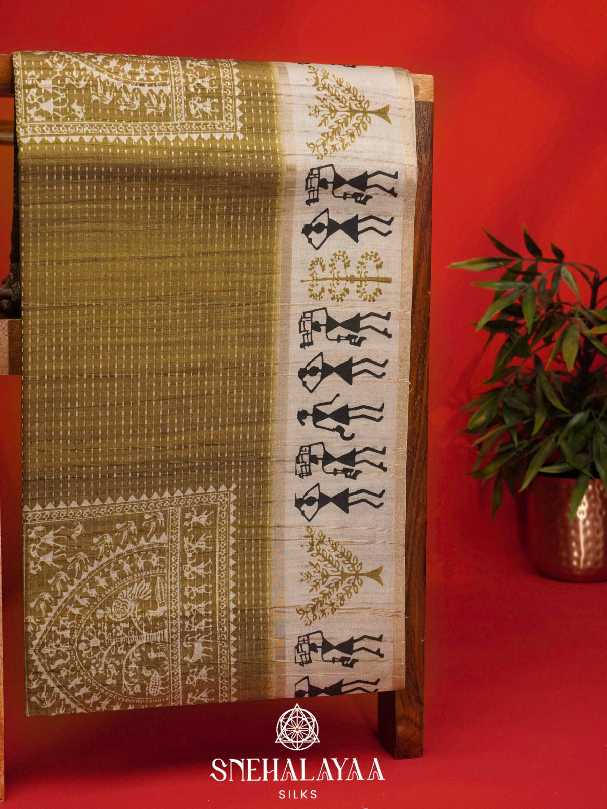 Olive Green Tussar Saree