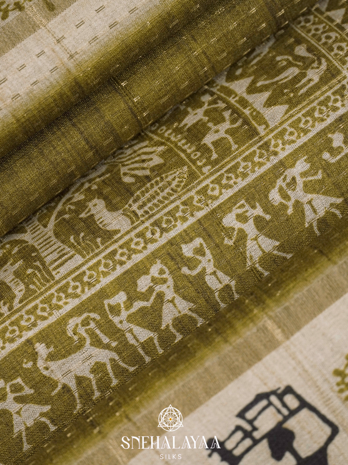 Olive Green Tussar Saree