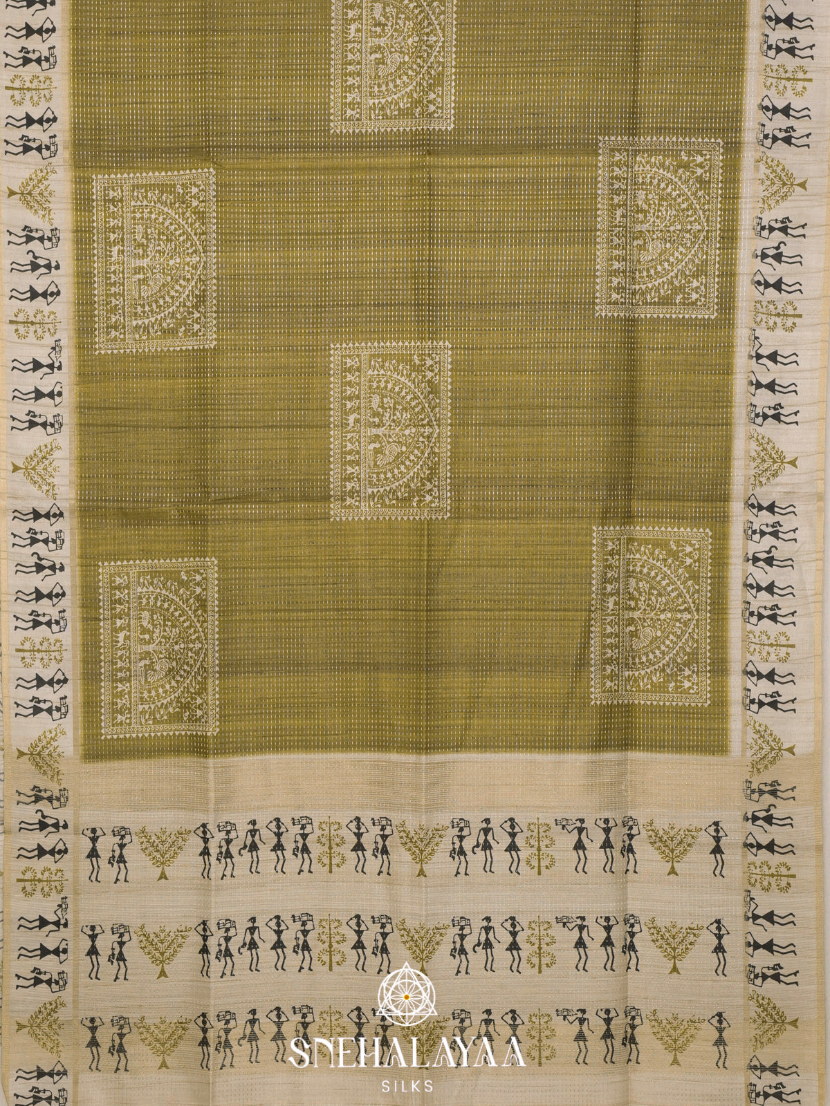 Olive Green Tussar Saree