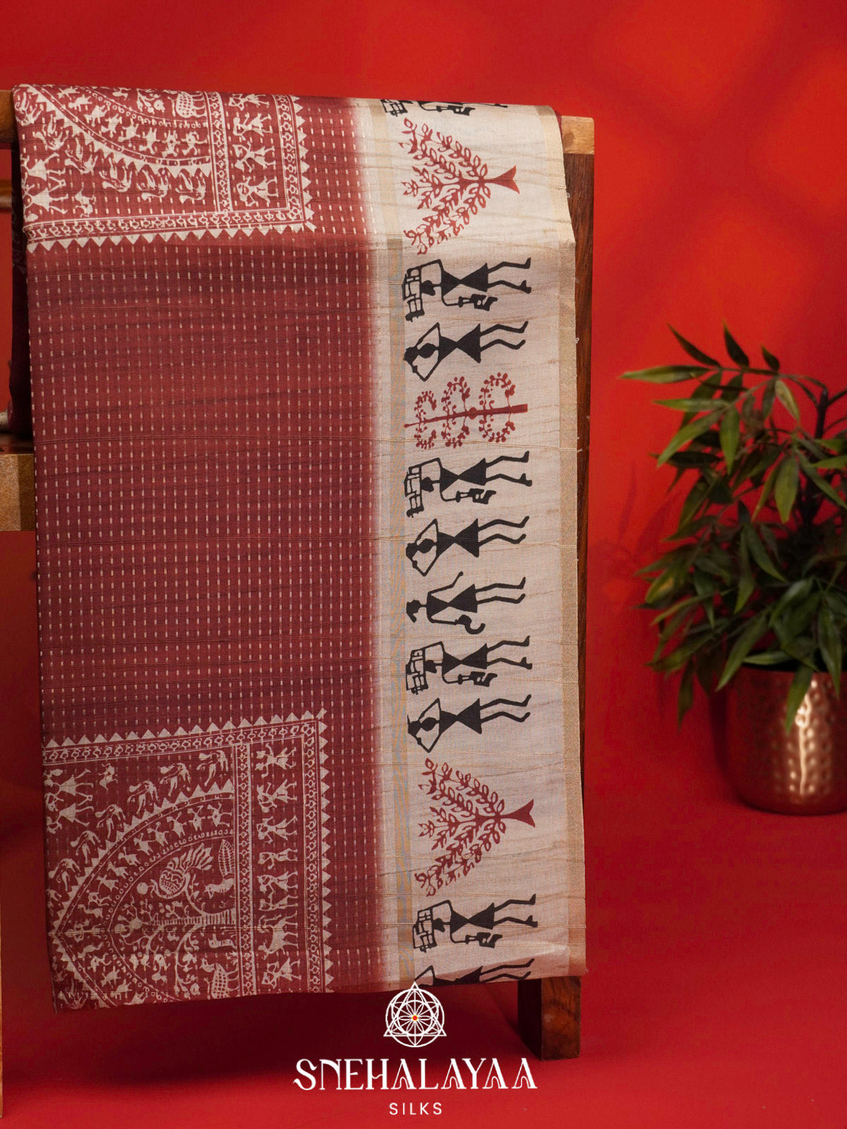 Maroon Tussar Saree