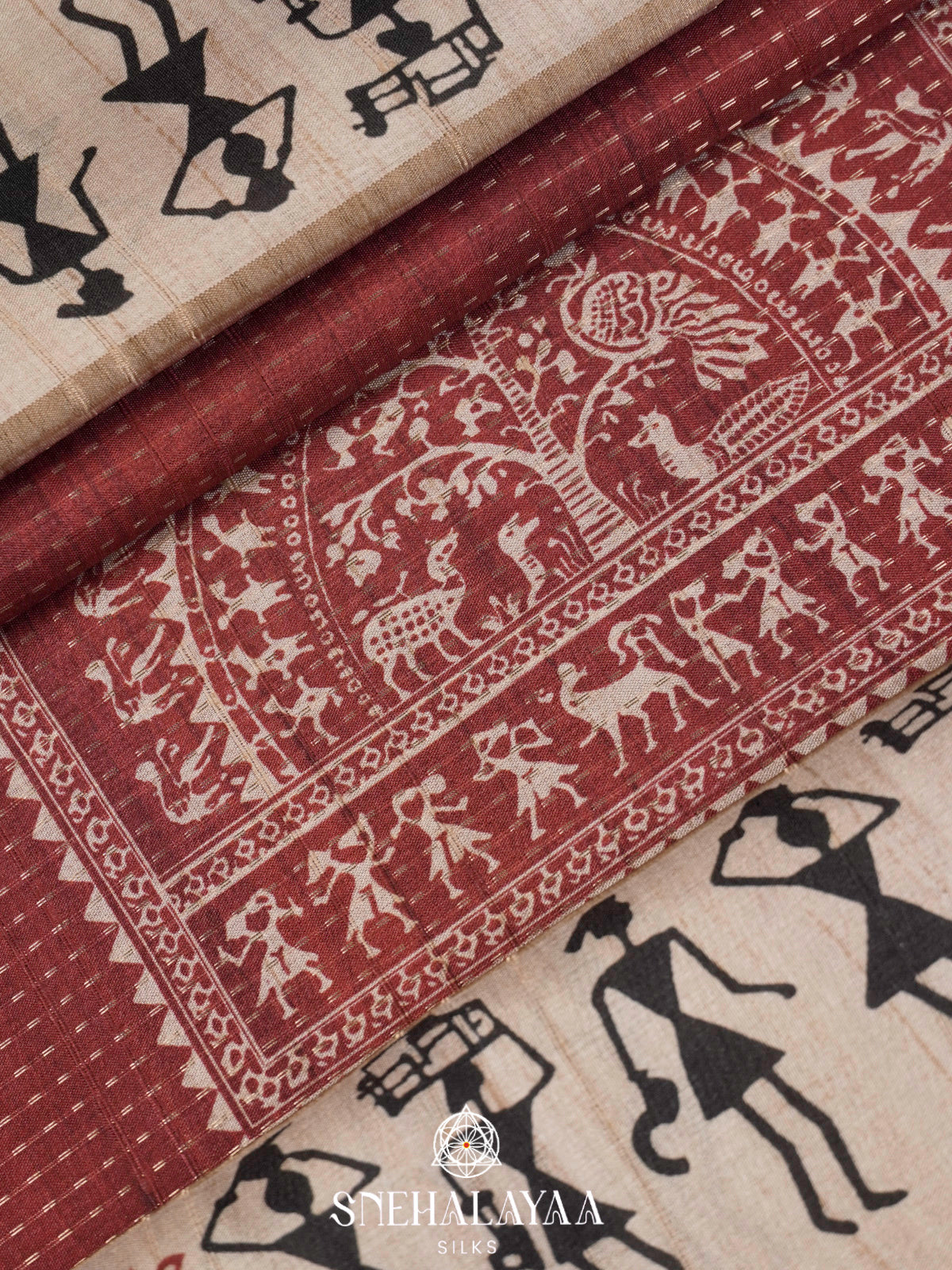 Maroon Tussar Saree