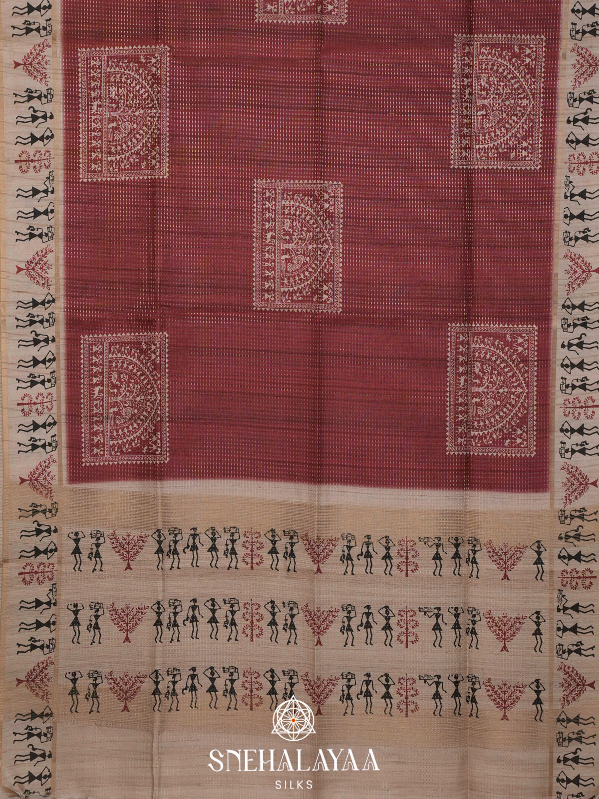 Maroon Tussar Saree