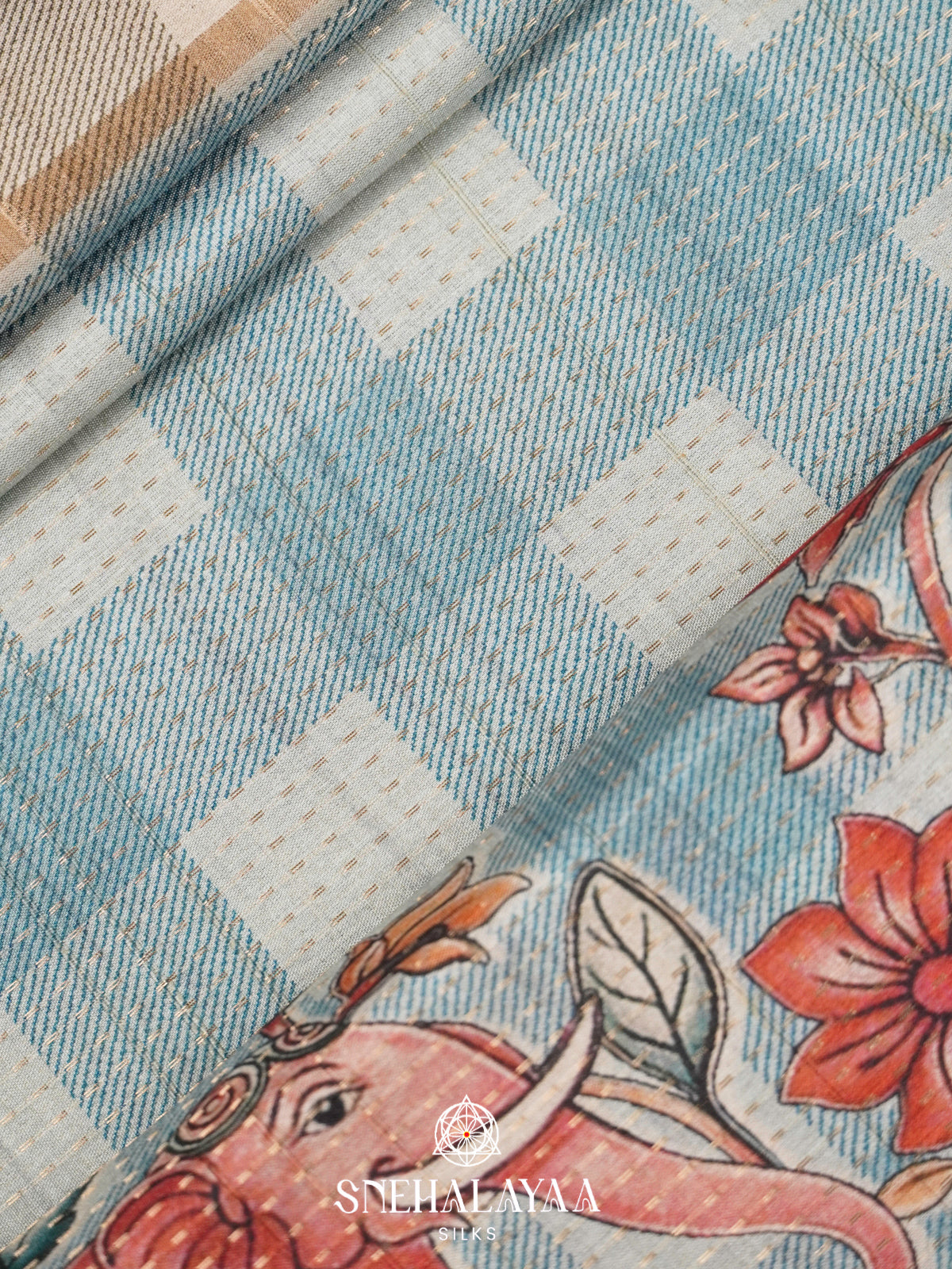 Aqua Blue Tussar Saree