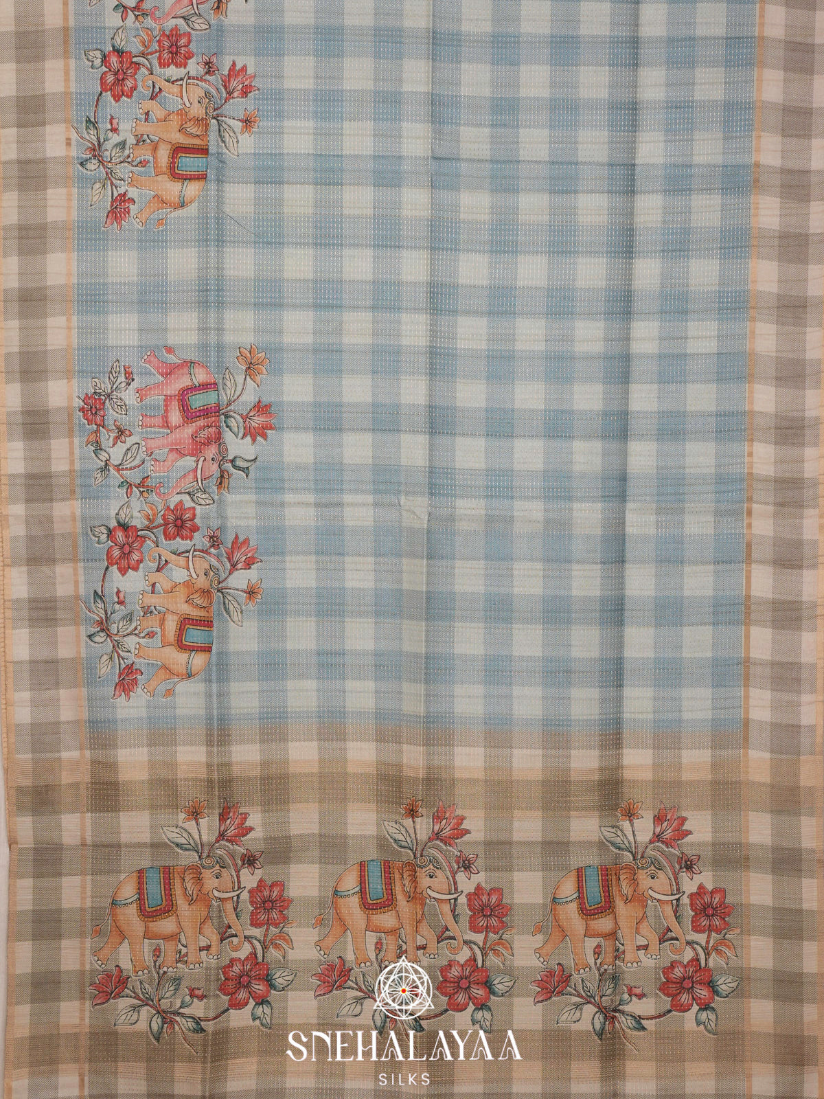 Aqua Blue Tussar Saree