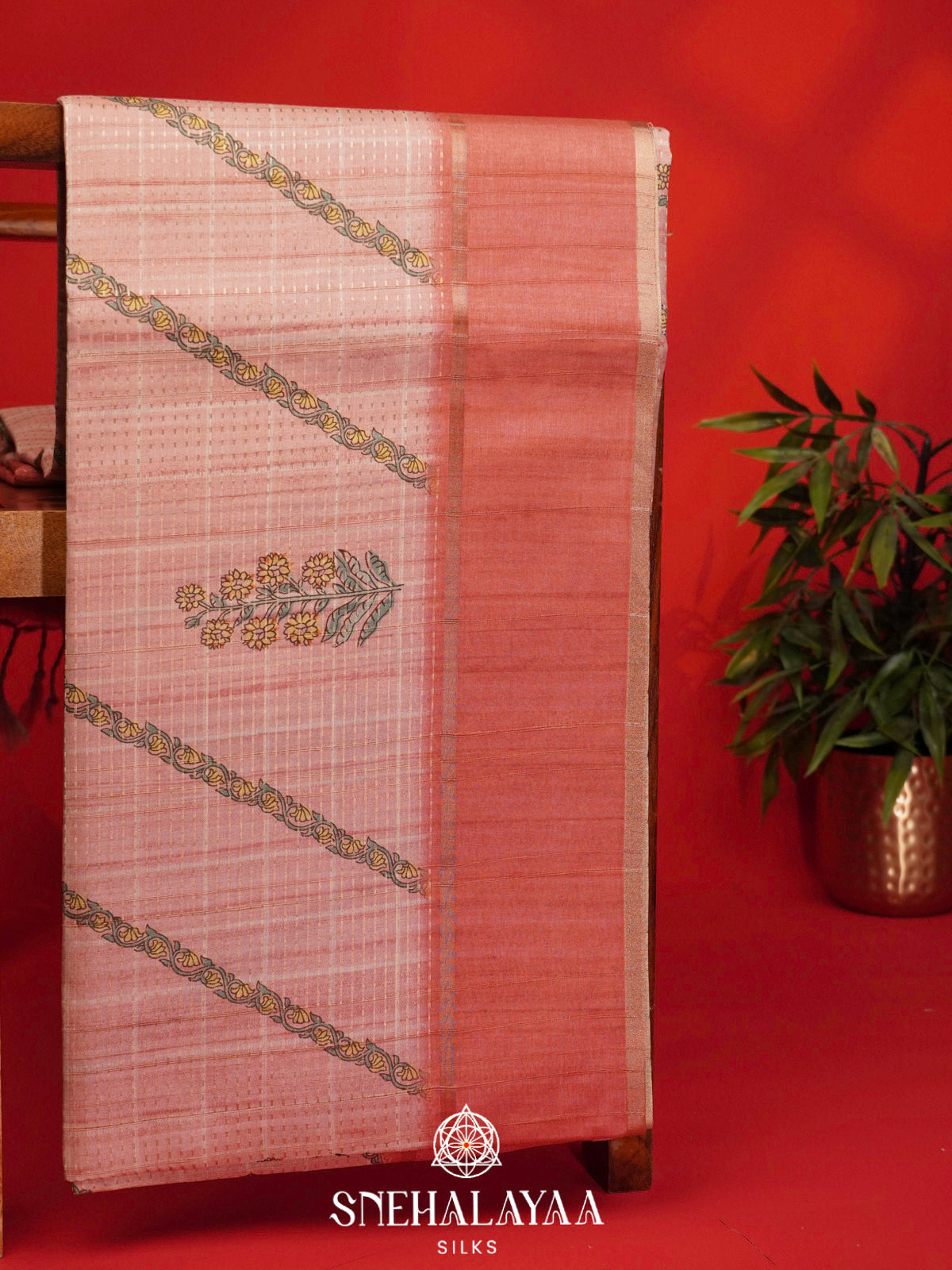 Pale Peach Tussar Saree