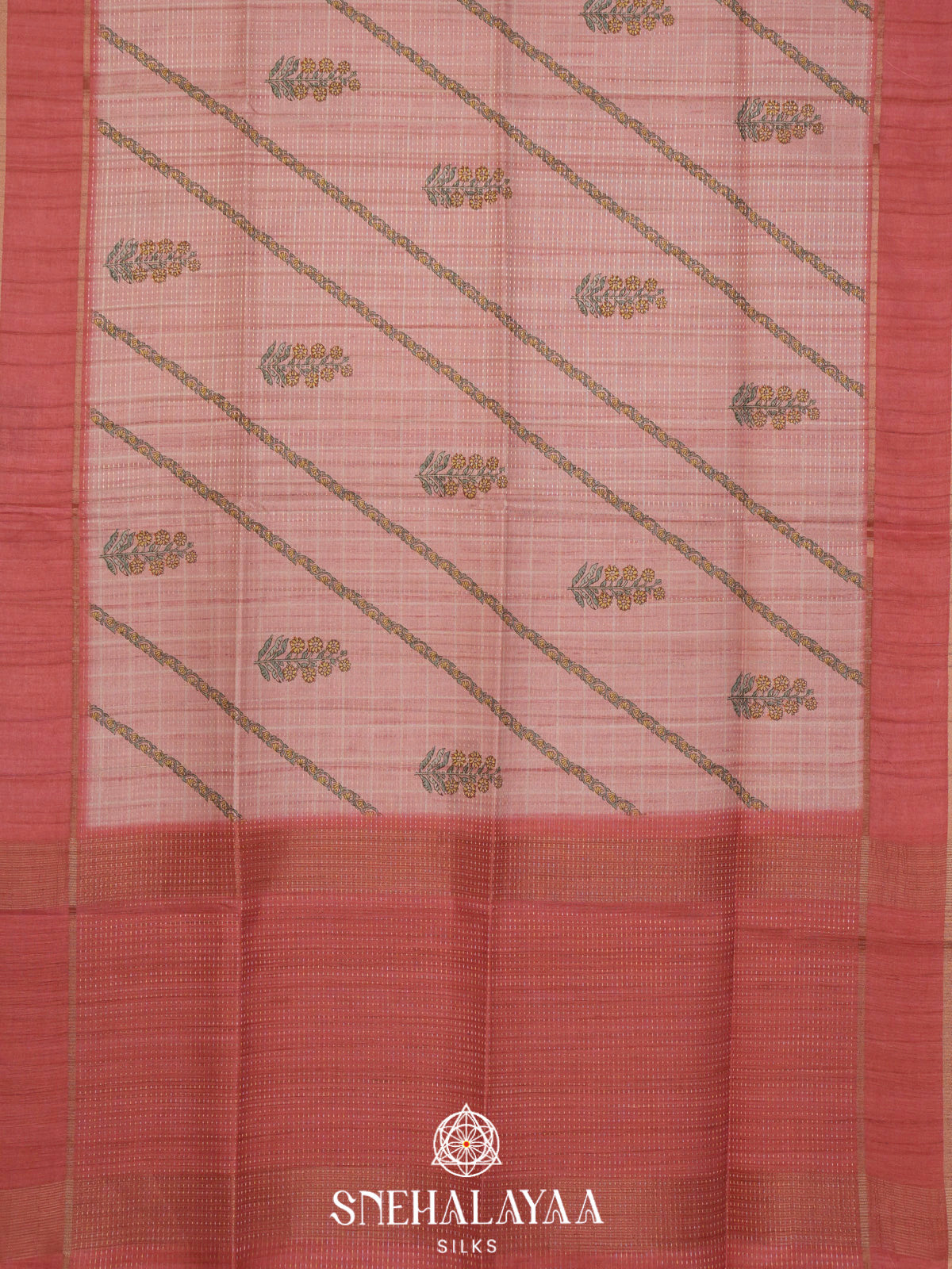 Pale Peach Tussar Saree