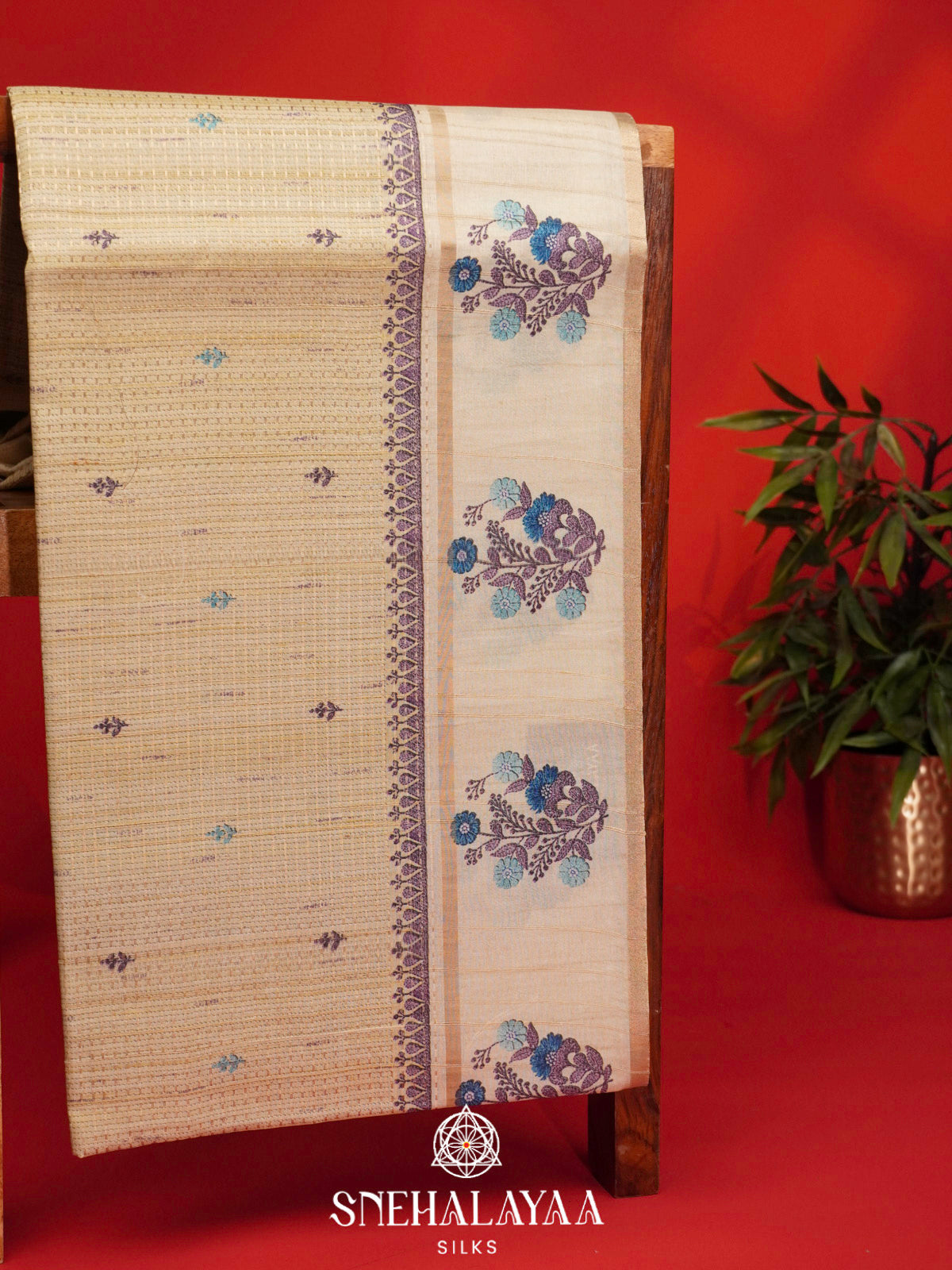 Pale Yellow Tussar Saree