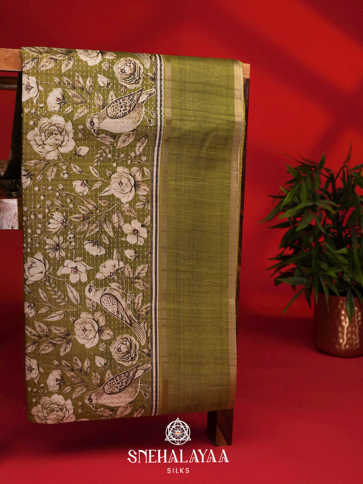 Olive Green Tussar Saree