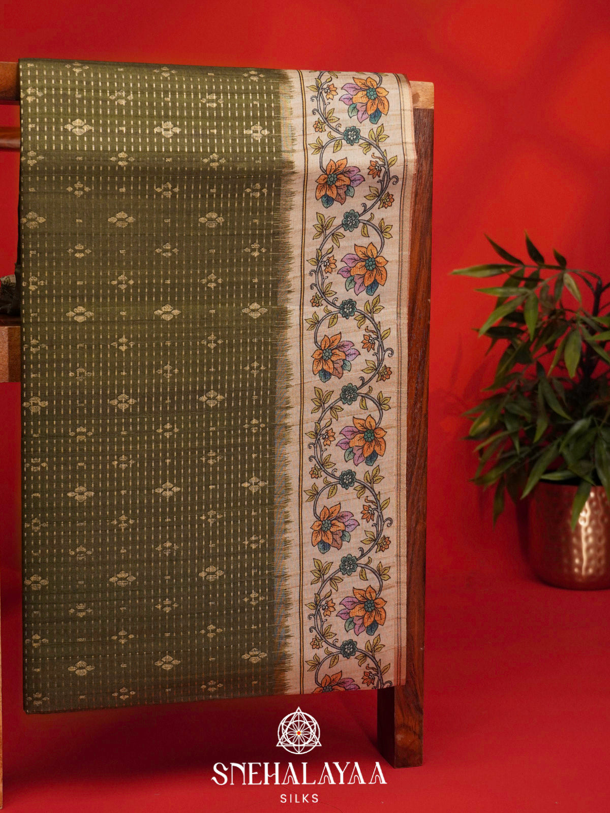 Olive Green Tussar Saree