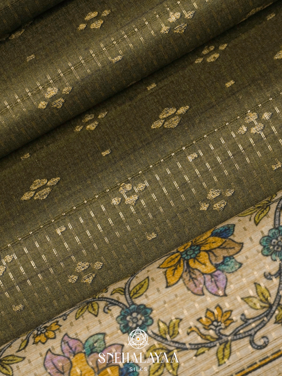 Olive Green Tussar Saree