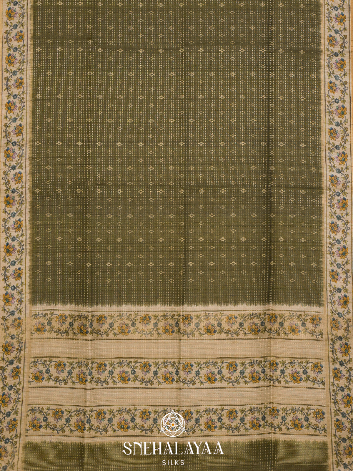 Olive Green Tussar Saree