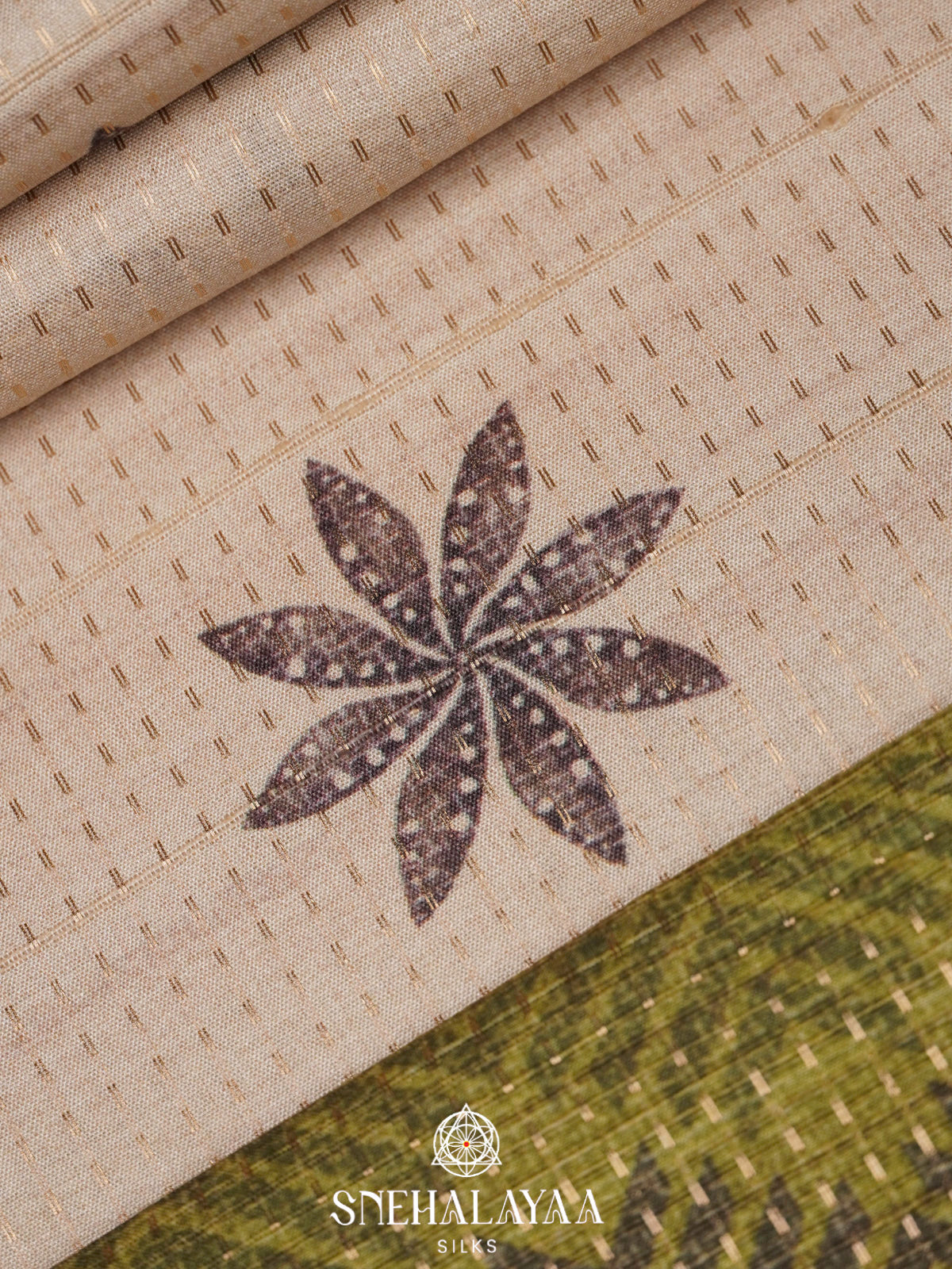 Cream with Lime Green Border Tussar Saree