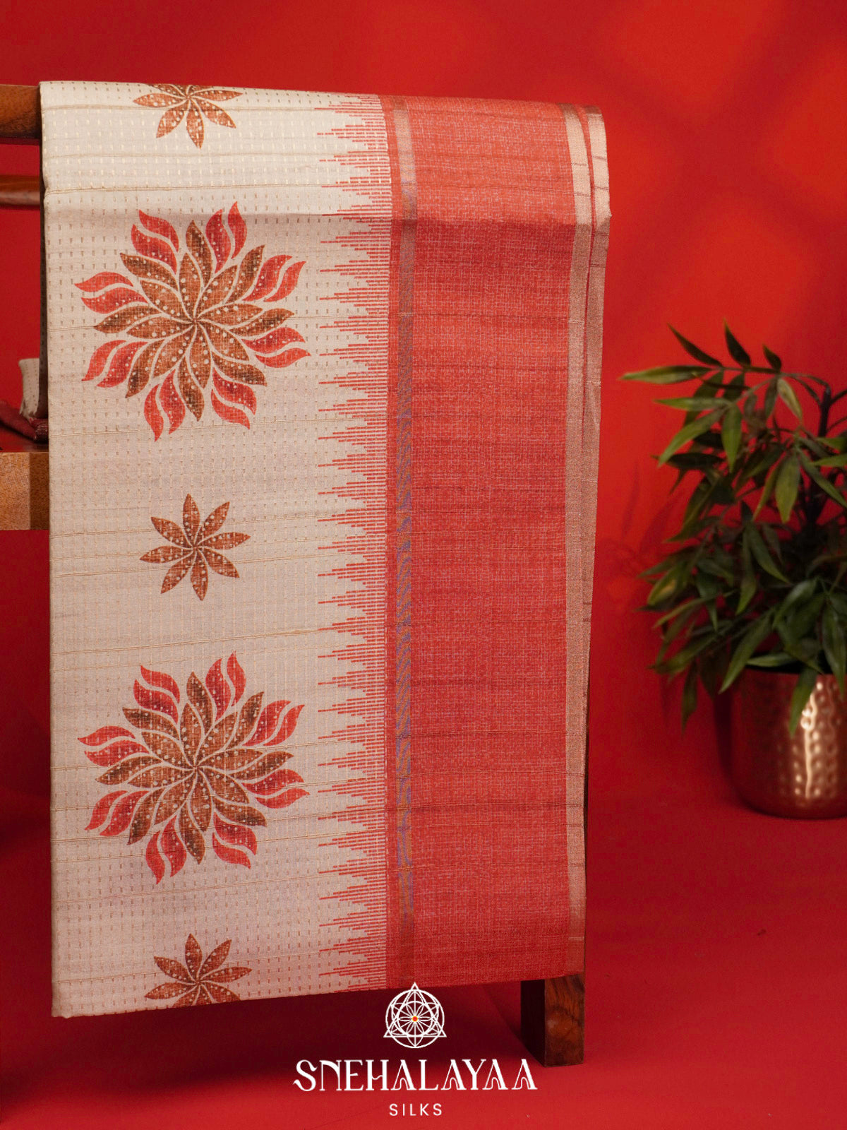 Cream With Maroon Border Tussar Saree
