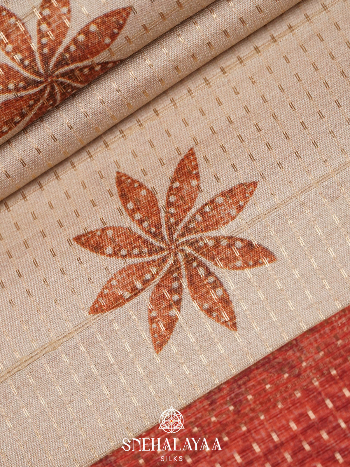 Cream With Maroon Border Tussar Saree