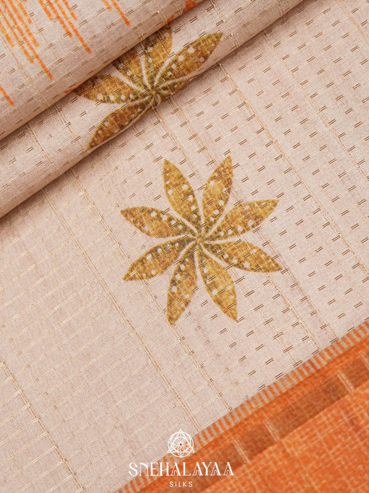 Cream With Orange Border Tussar Saree