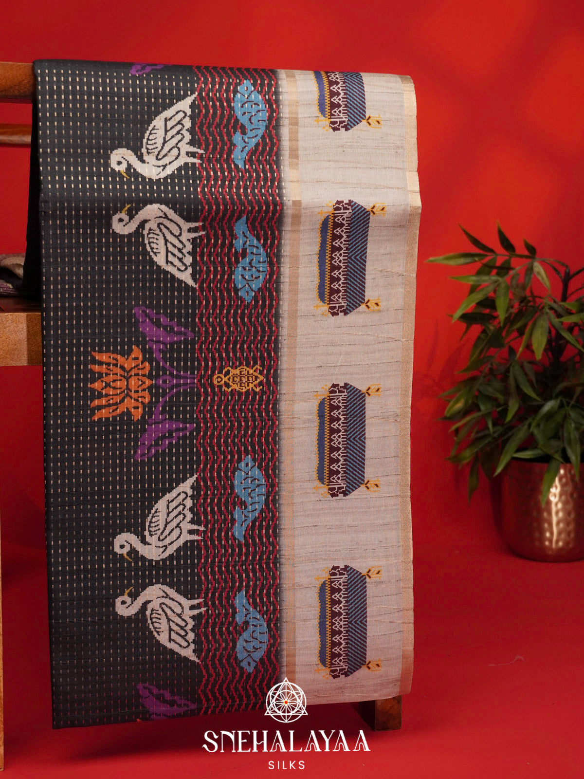 Charcol Black Tussar Saree