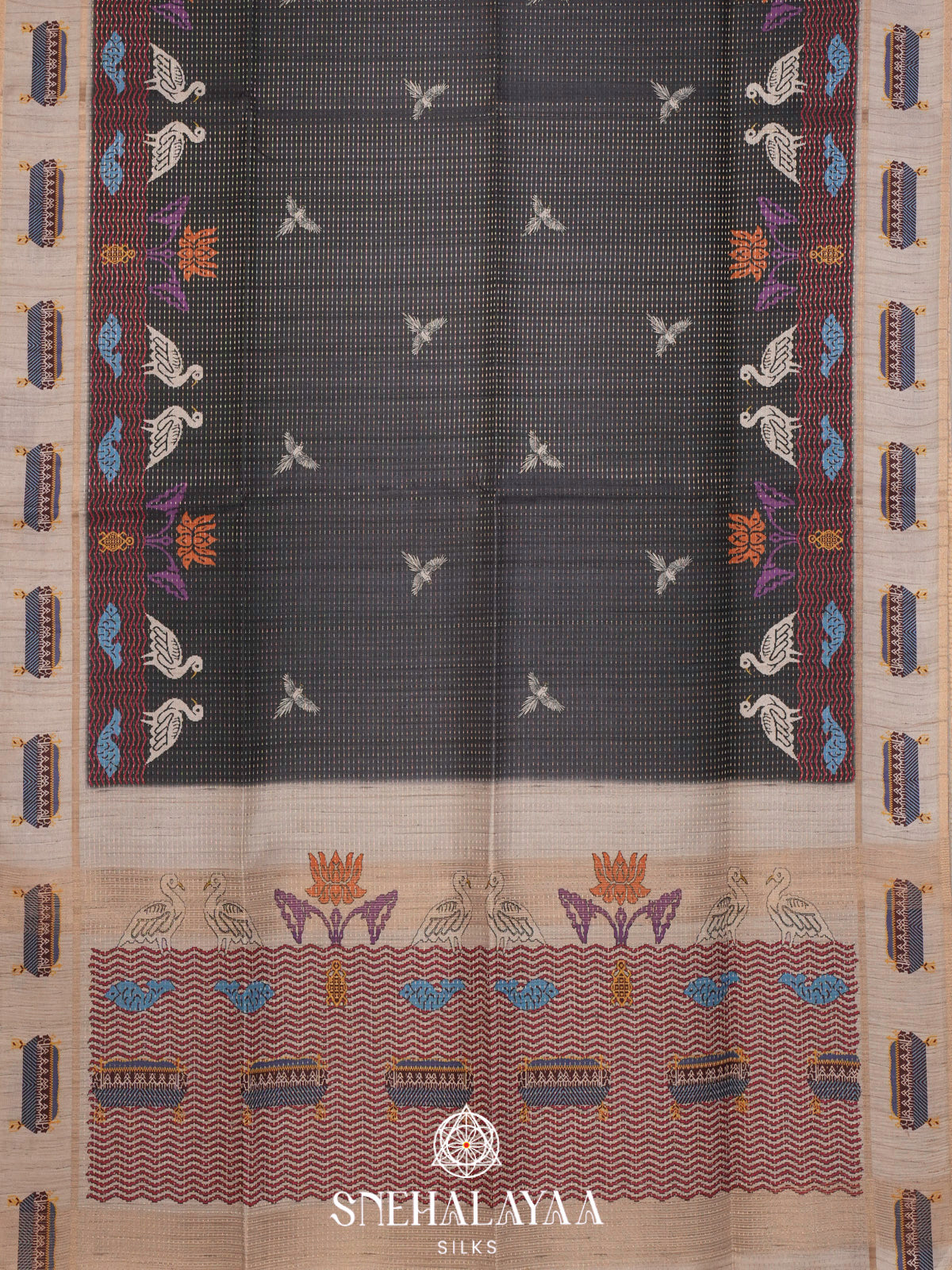 Charcol Black Tussar Saree