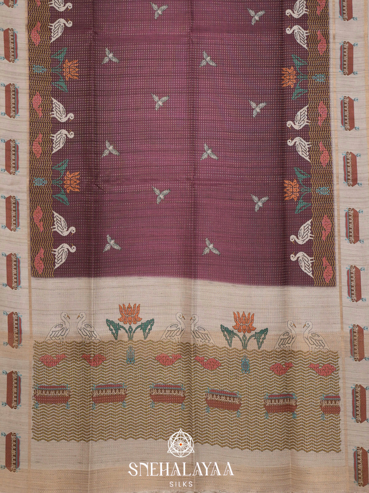 Plum Tussar Saree