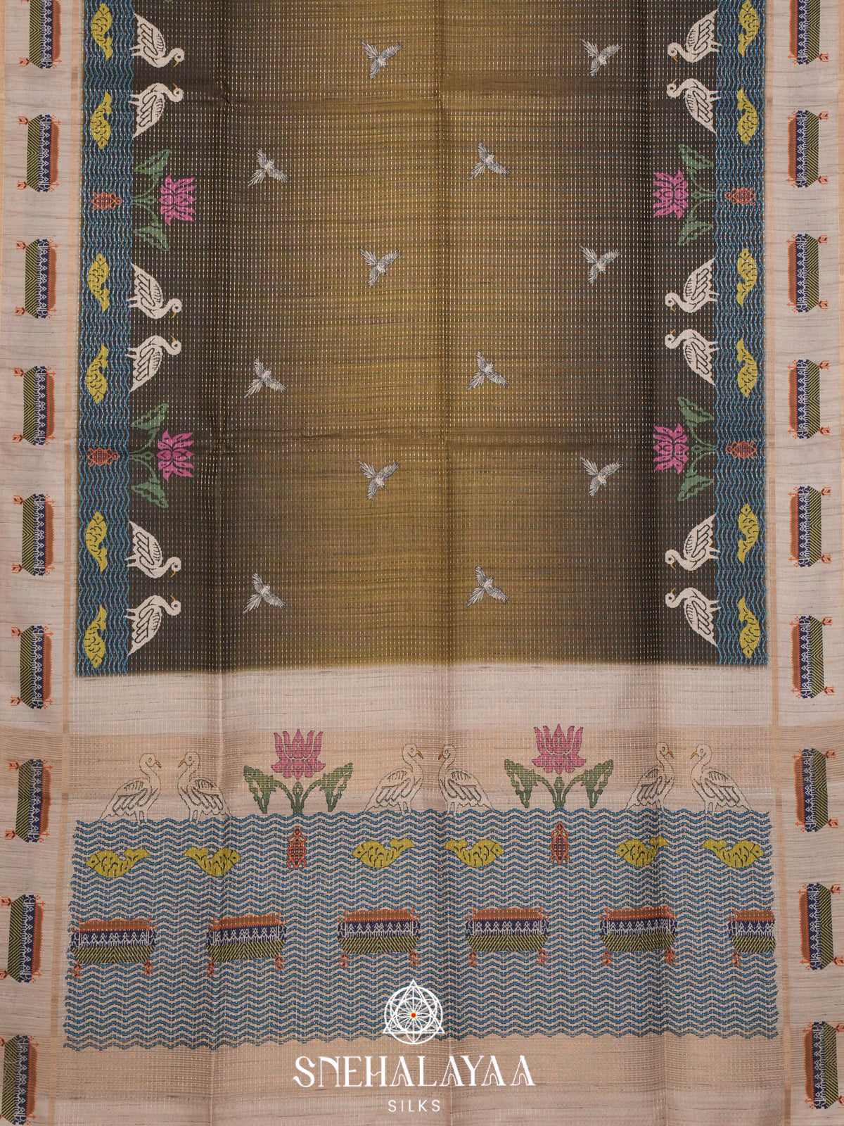 Mehandi Green Tussar Saree