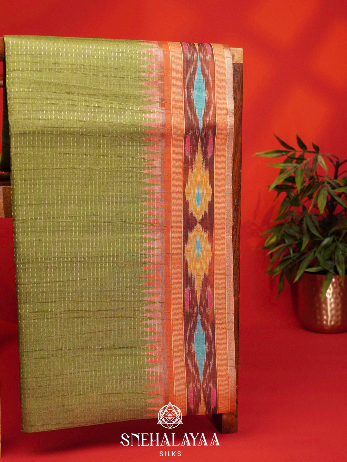 Lime Green Tussar Saree