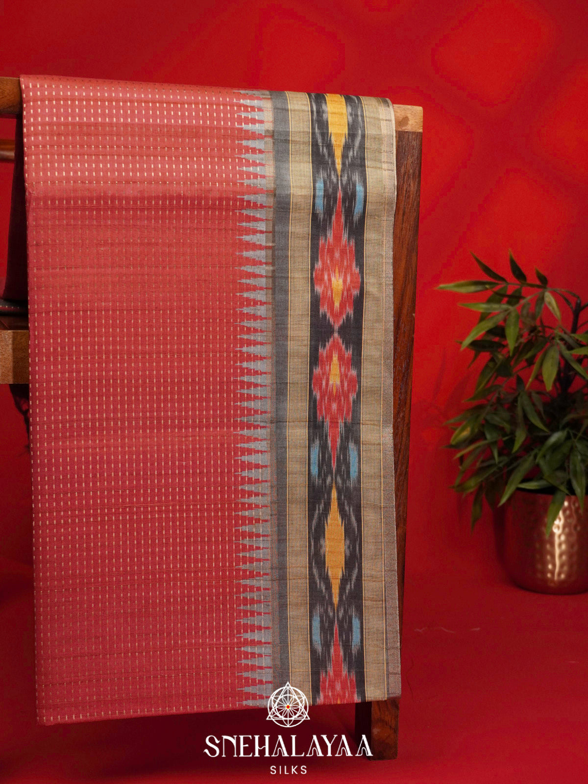 Coral Peach Tussar Saree