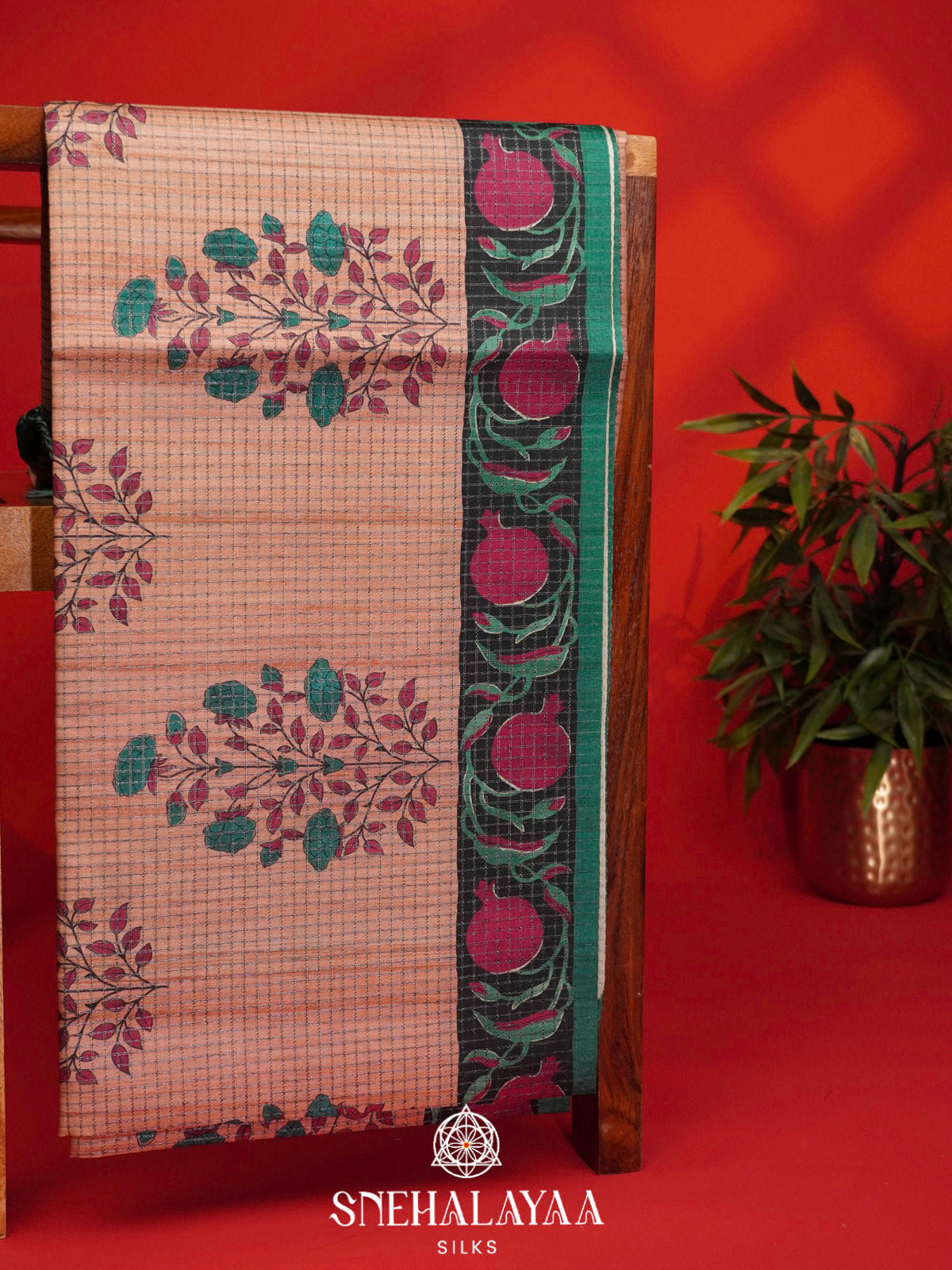 Pale Peach Tussar Saree