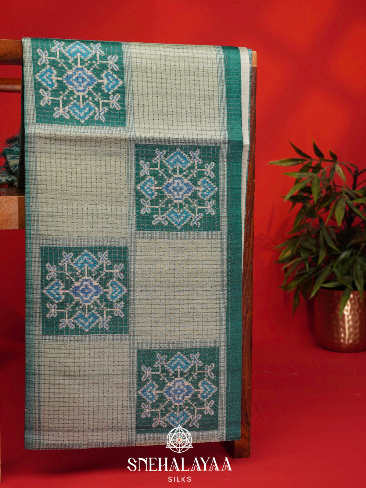 Teal Green Tussar Saree