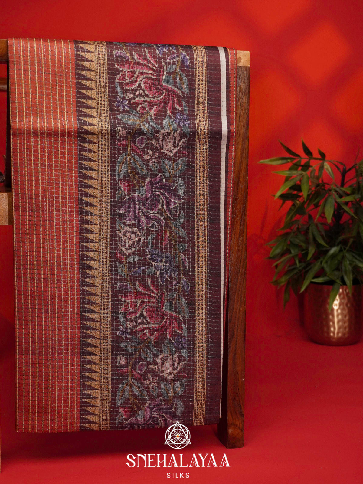Maroon Tussar Saree
