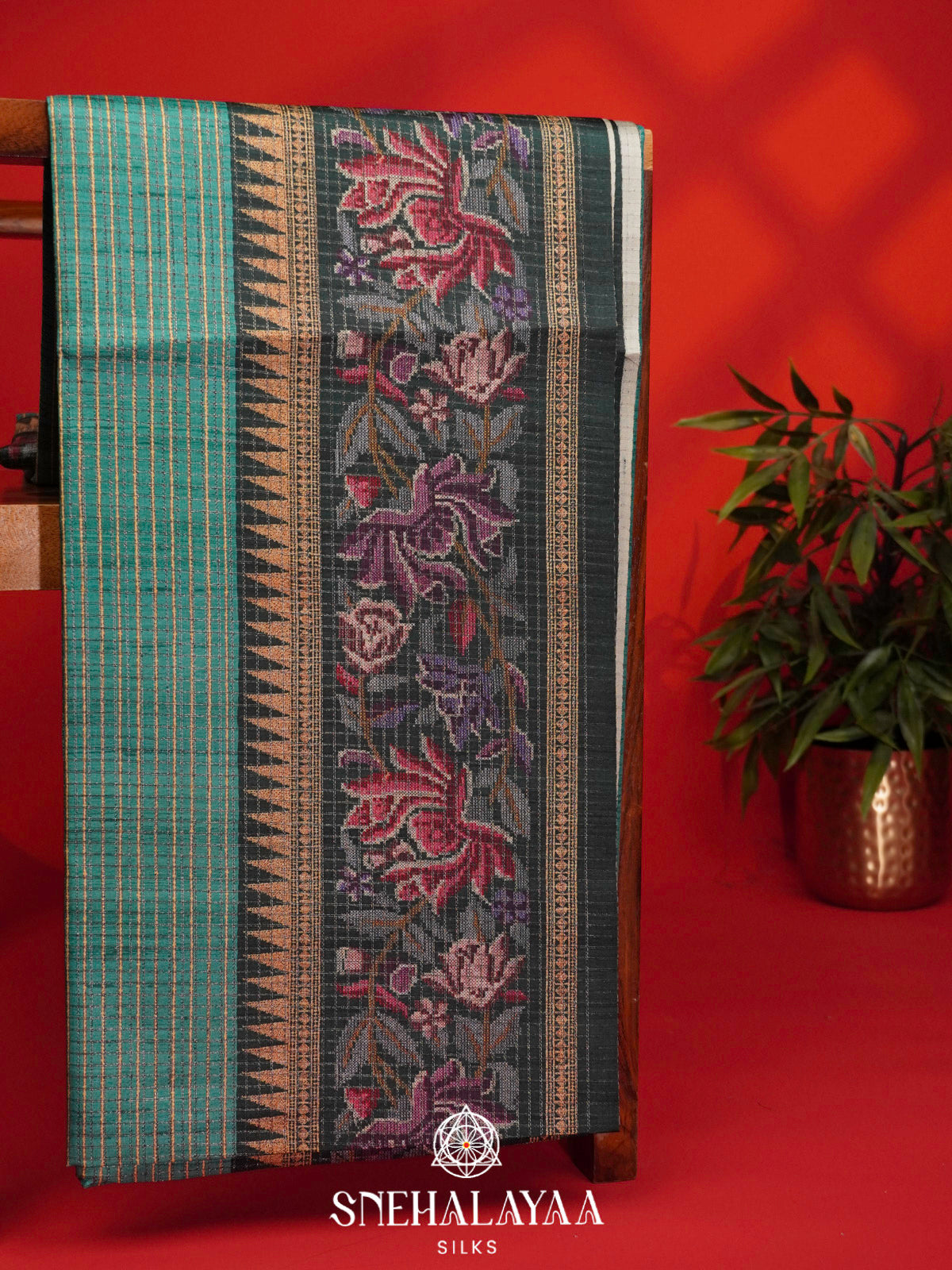 Teal Green Tussar Saree