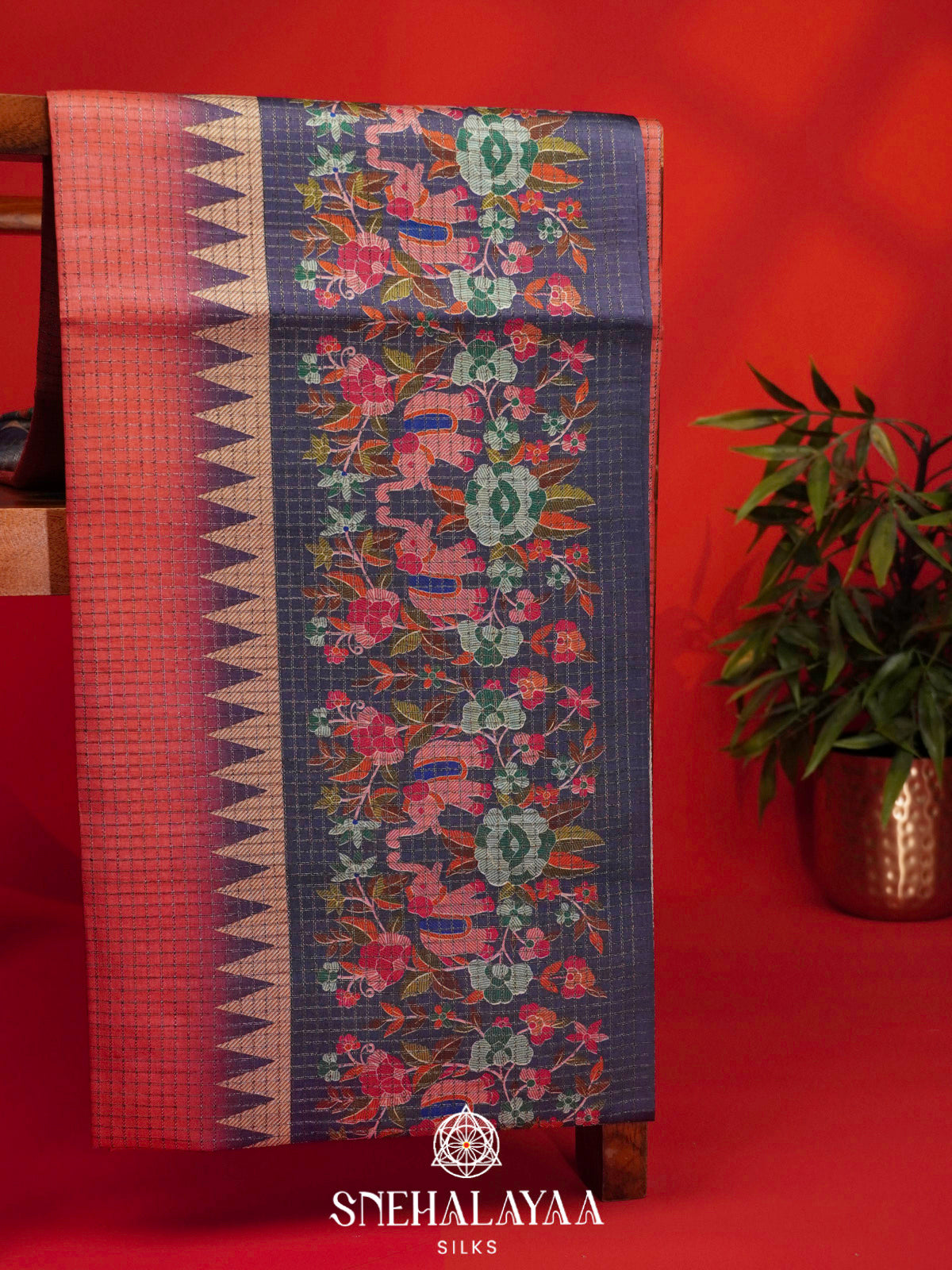 Coral Pink Tussar Saree