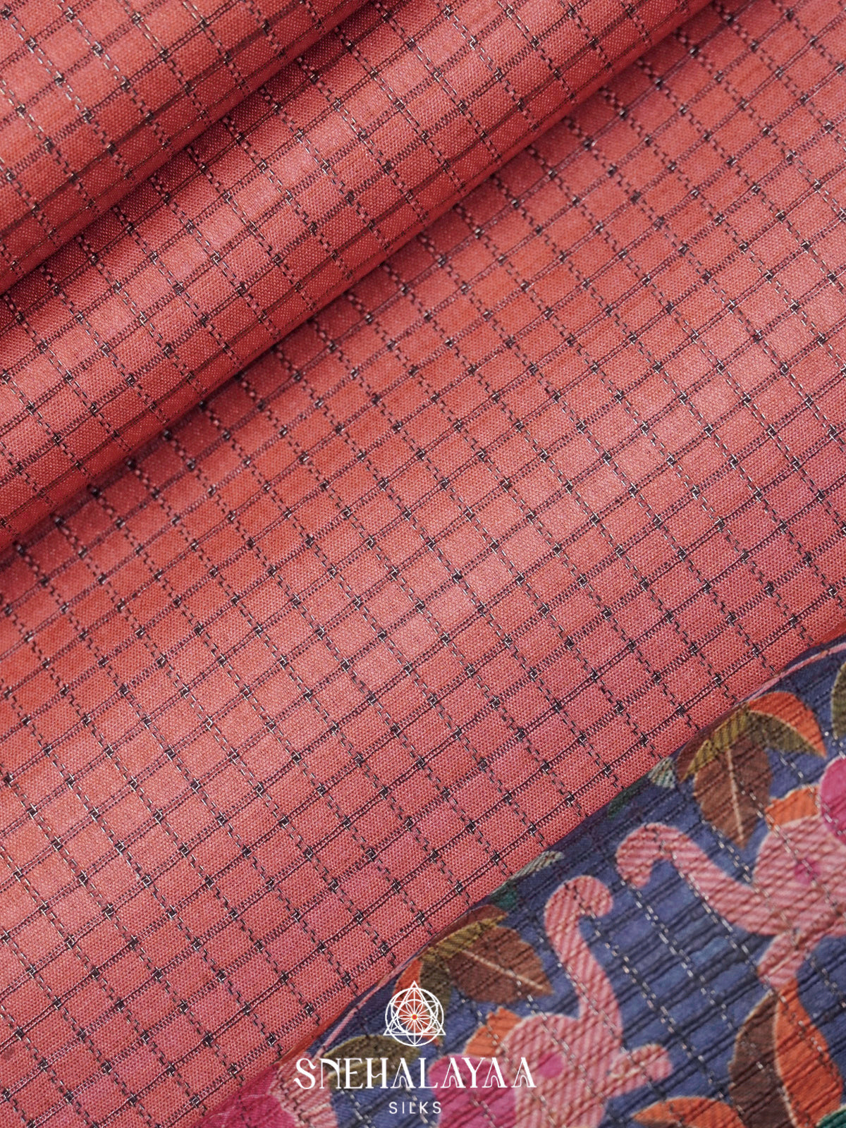 Coral Pink Tussar Saree