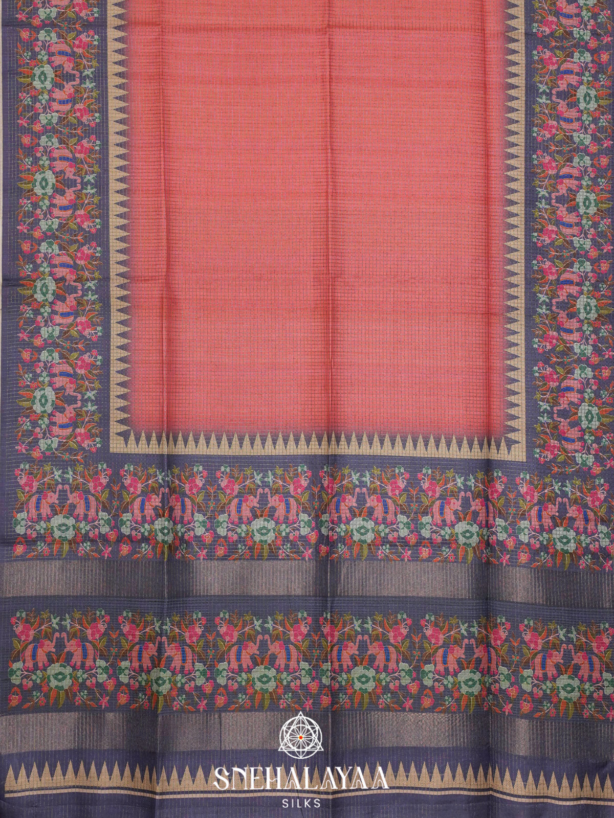 Coral Pink Tussar Saree